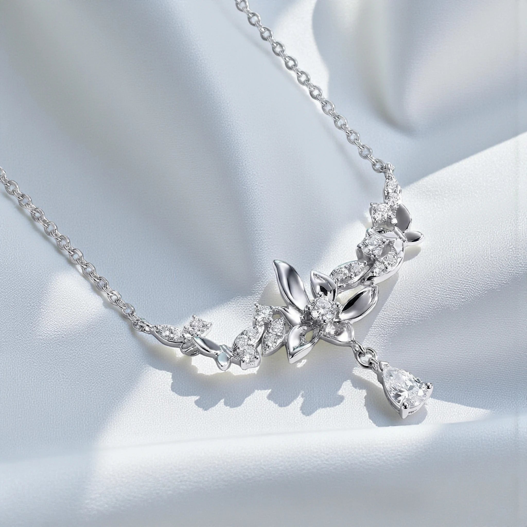 Chic Orchid Flower Pendant Necklace - Moissanite Aura Diamonds