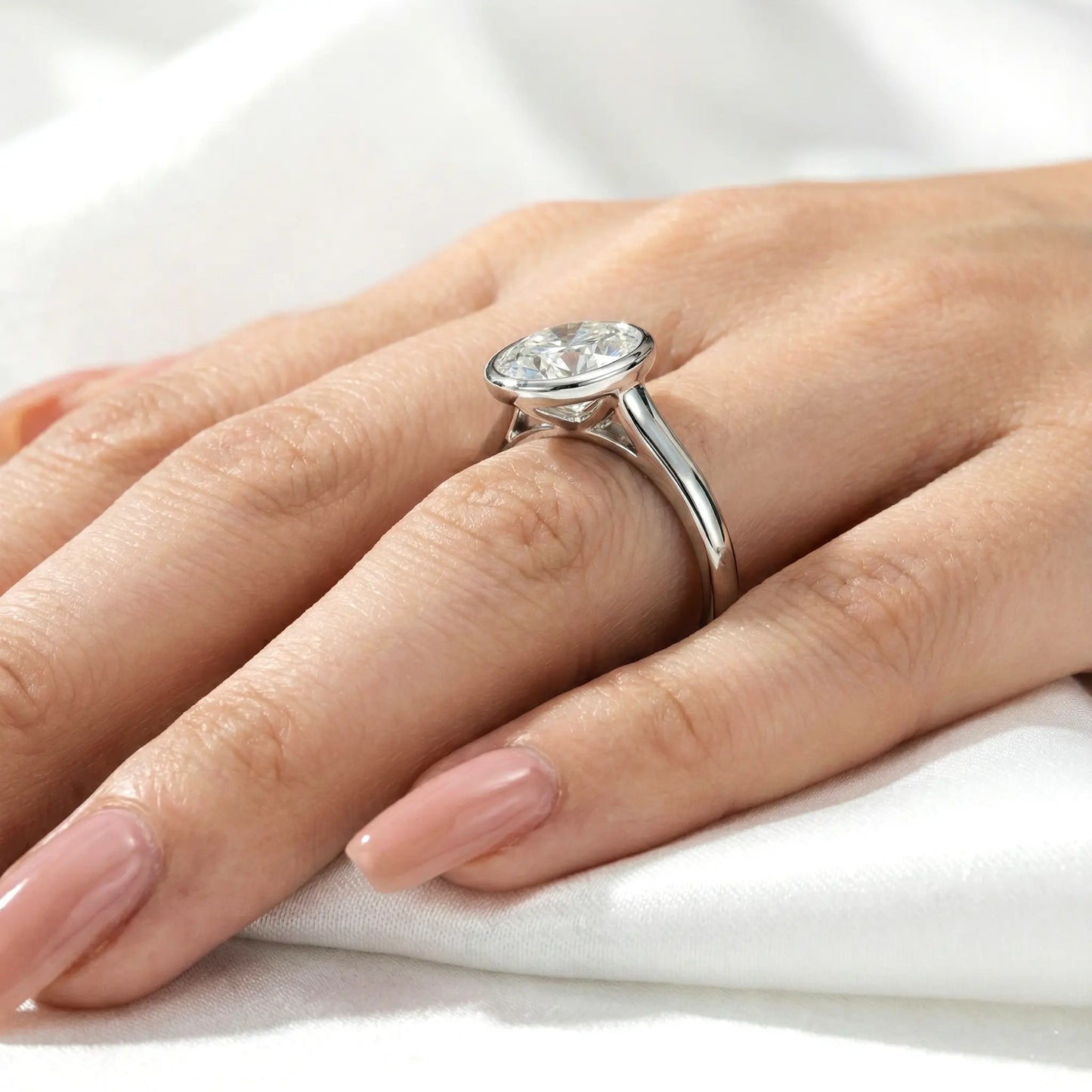 Oval Cut 3 Carat Moissanite Bezel Solitaire Ring