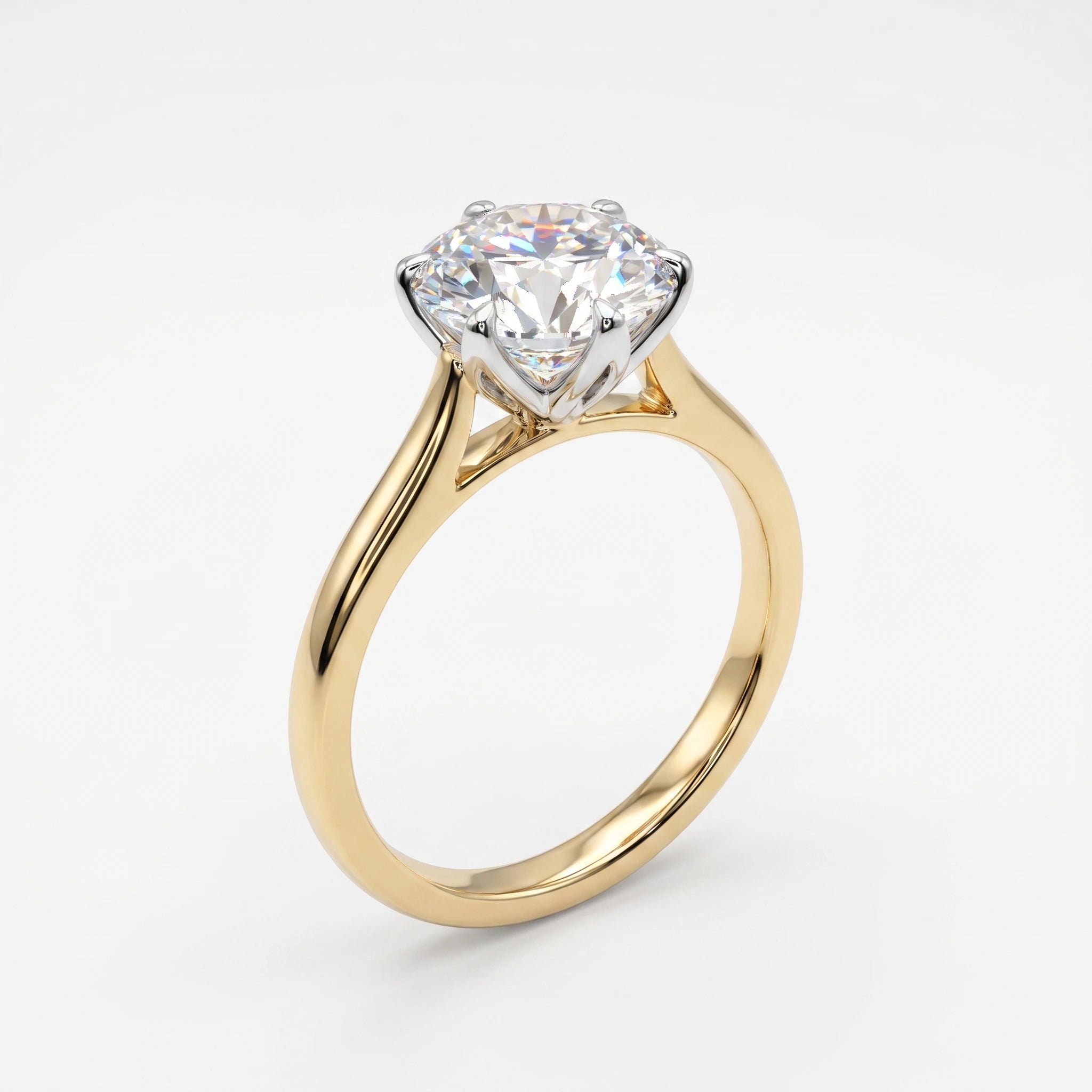 Shenae solitaire ring with gold band and white gold six-claw setting