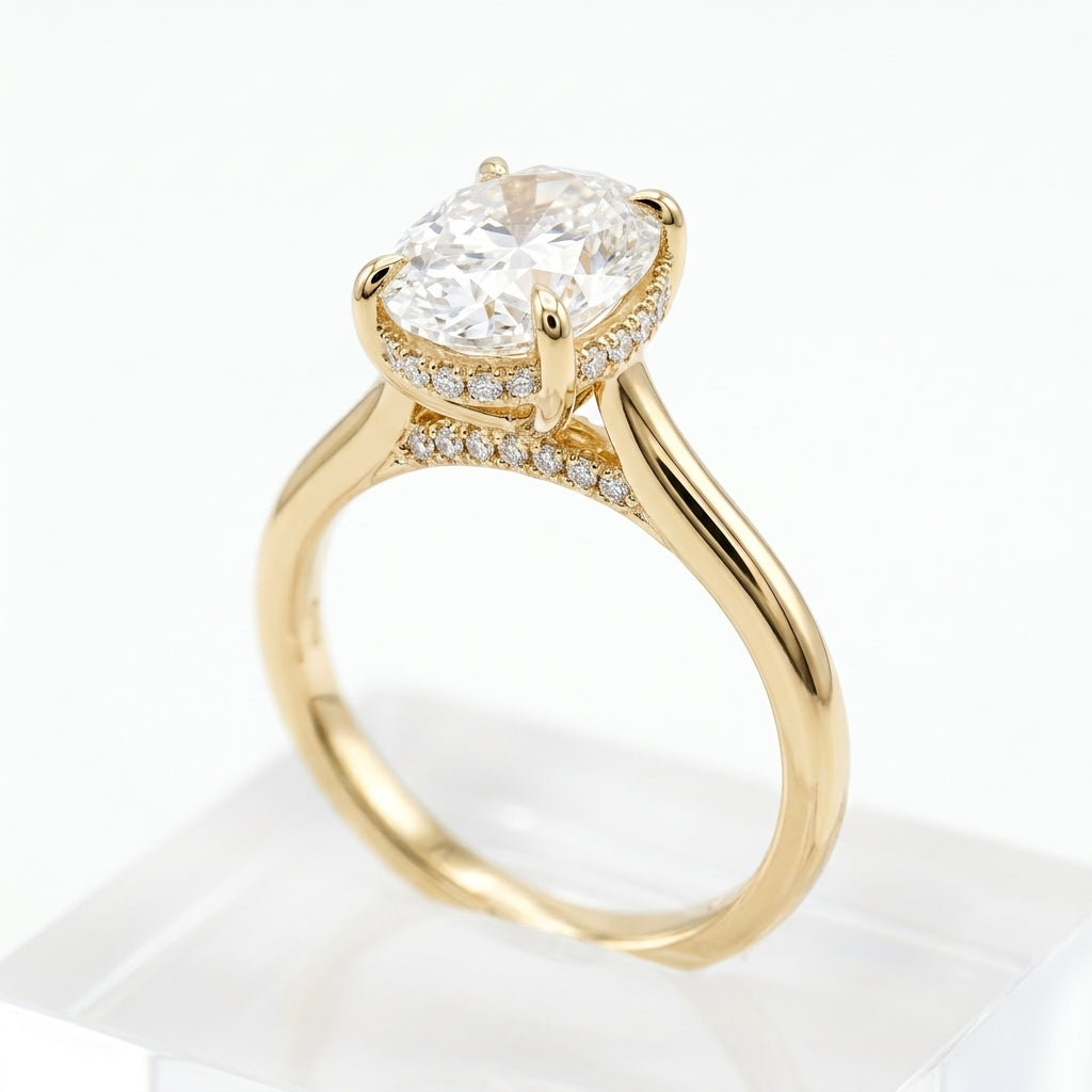 Oval Hidden Halo Moissanite Solitaire 2ct | Solid Gold Aura Diamonds