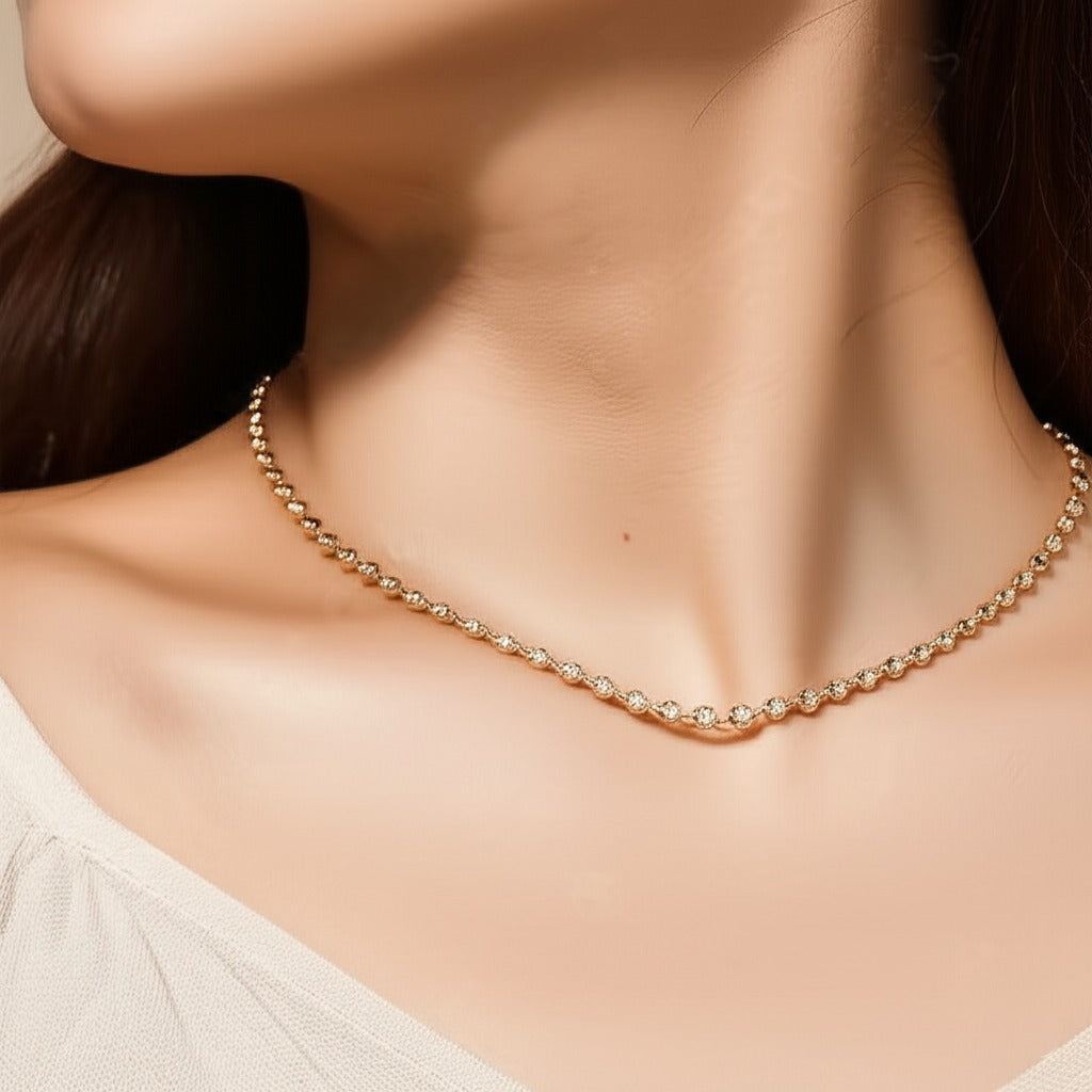 Dainty Bezel Tennis Necklace 3MM | Moissanite - Yellow Gold / Rose Gold / White Gold Aura Diamonds