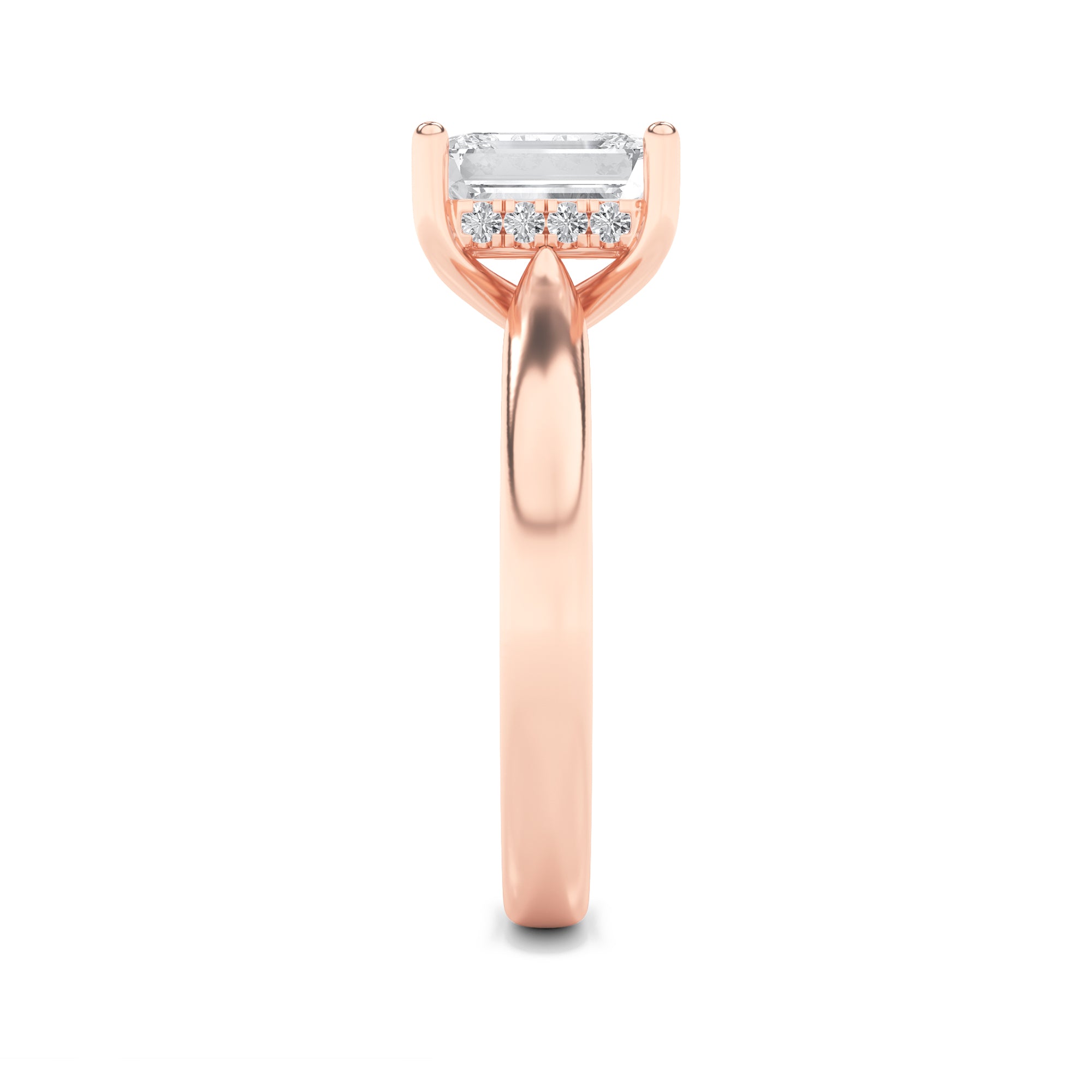 Julia Emerald Solitaire with Hidden Halo - Cathedral Setting - Rose Gold Aura Diamonds