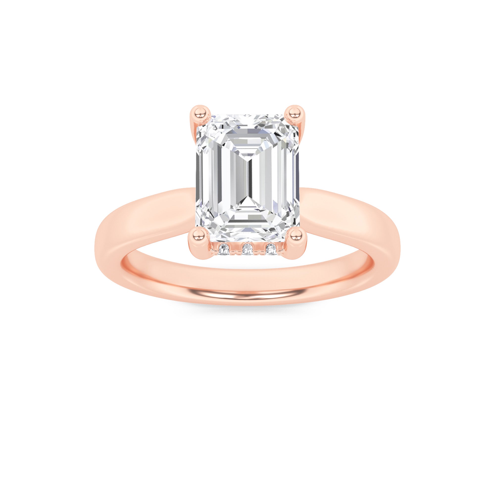Julia Emerald Solitaire with Hidden Halo - Cathedral Setting - Rose Gold Aura Diamonds