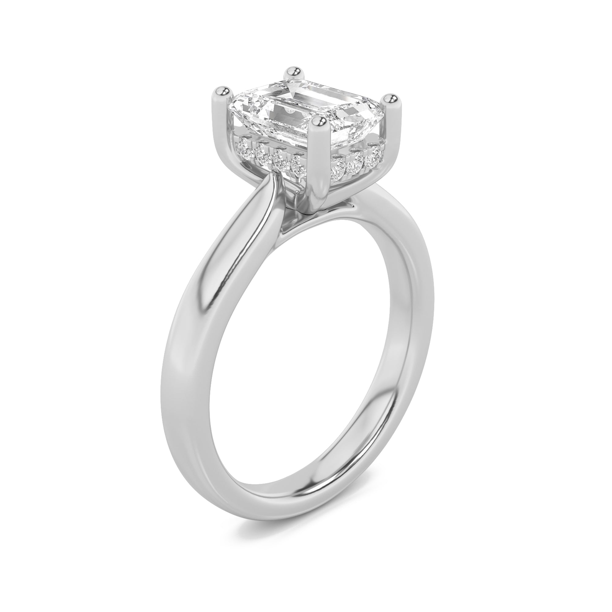 Julia Emerald Solitaire with Hidden Halo - Cathedral Setting - White Gold Aura Diamonds