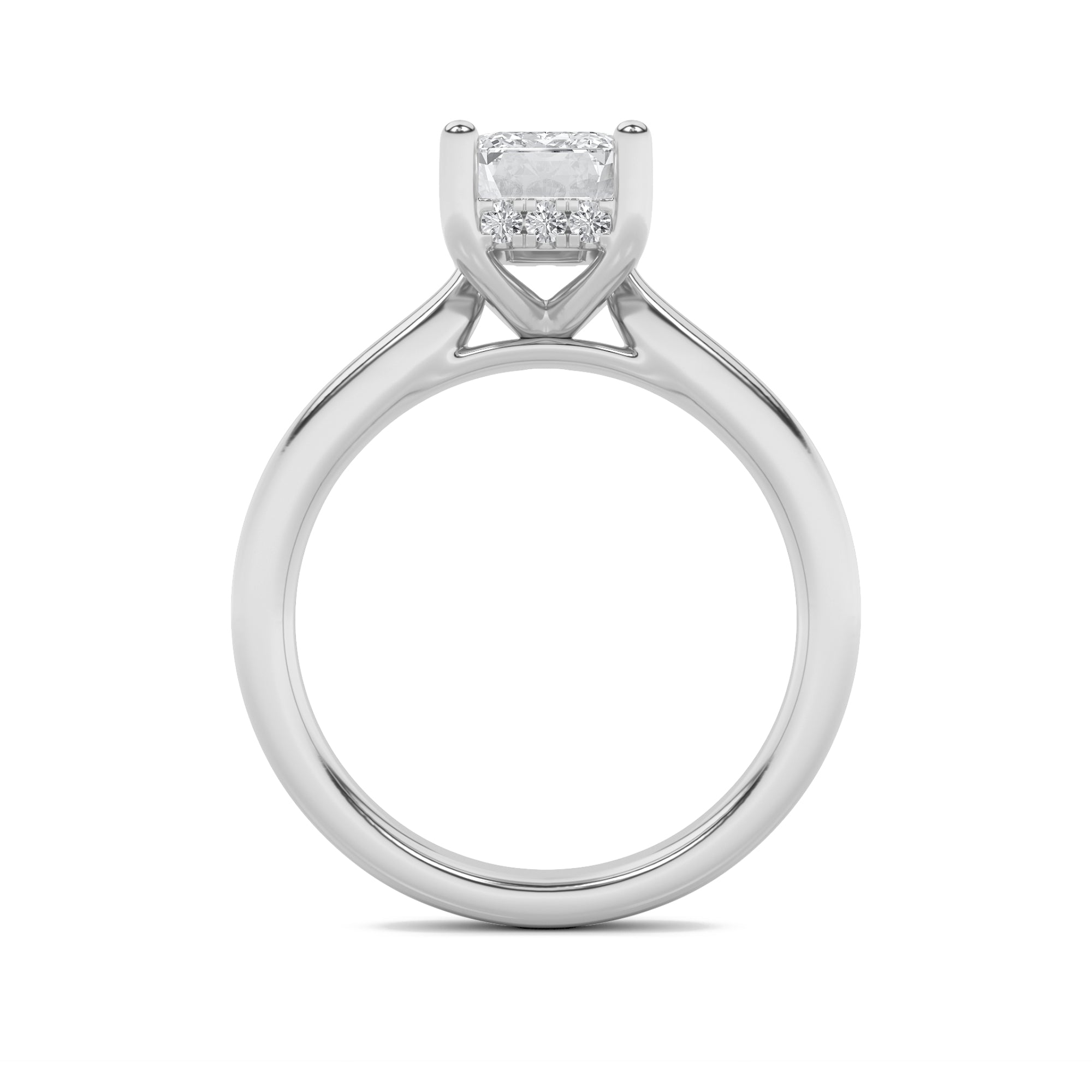Julia Emerald Solitaire with Hidden Halo - Cathedral Setting - White Gold Aura Diamonds