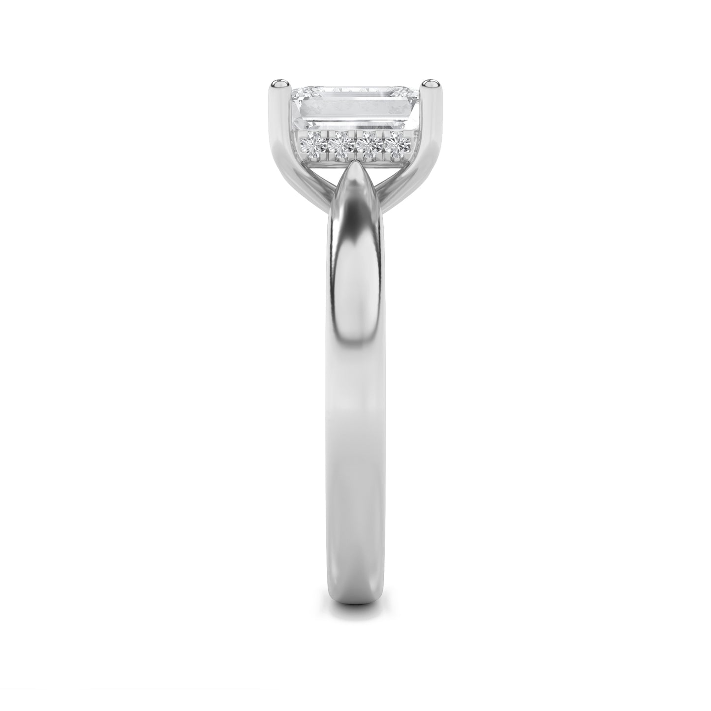 Julia Emerald Solitaire with Hidden Halo - Cathedral Setting - White Gold