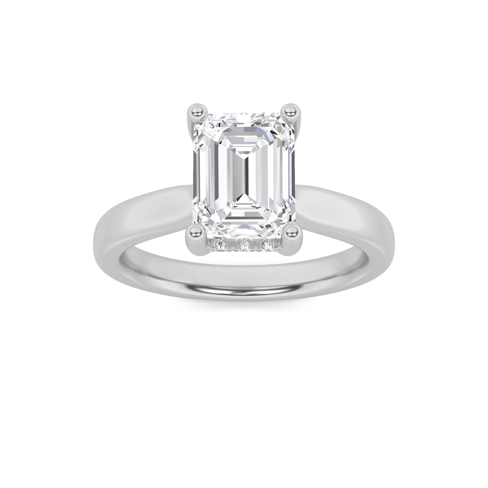 Julia Emerald Solitaire with Hidden Halo - Cathedral Setting - White Gold Aura Diamonds