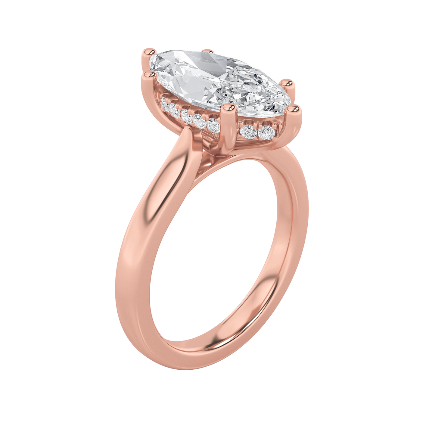 Leila Marquise Solitaire with Hidden Halo - Cathedral Setting - Rose Gold