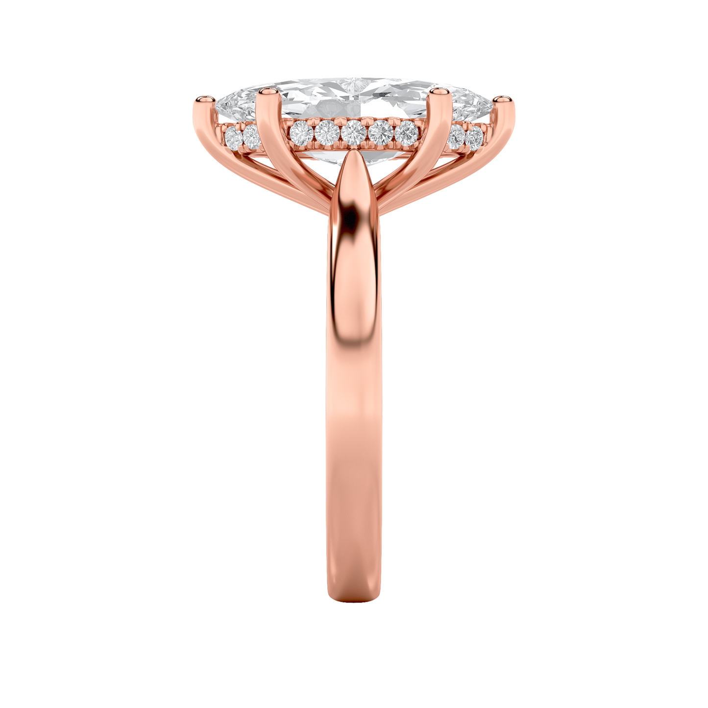 Leila Marquise Solitaire with Hidden Halo - Cathedral Setting - Rose Gold