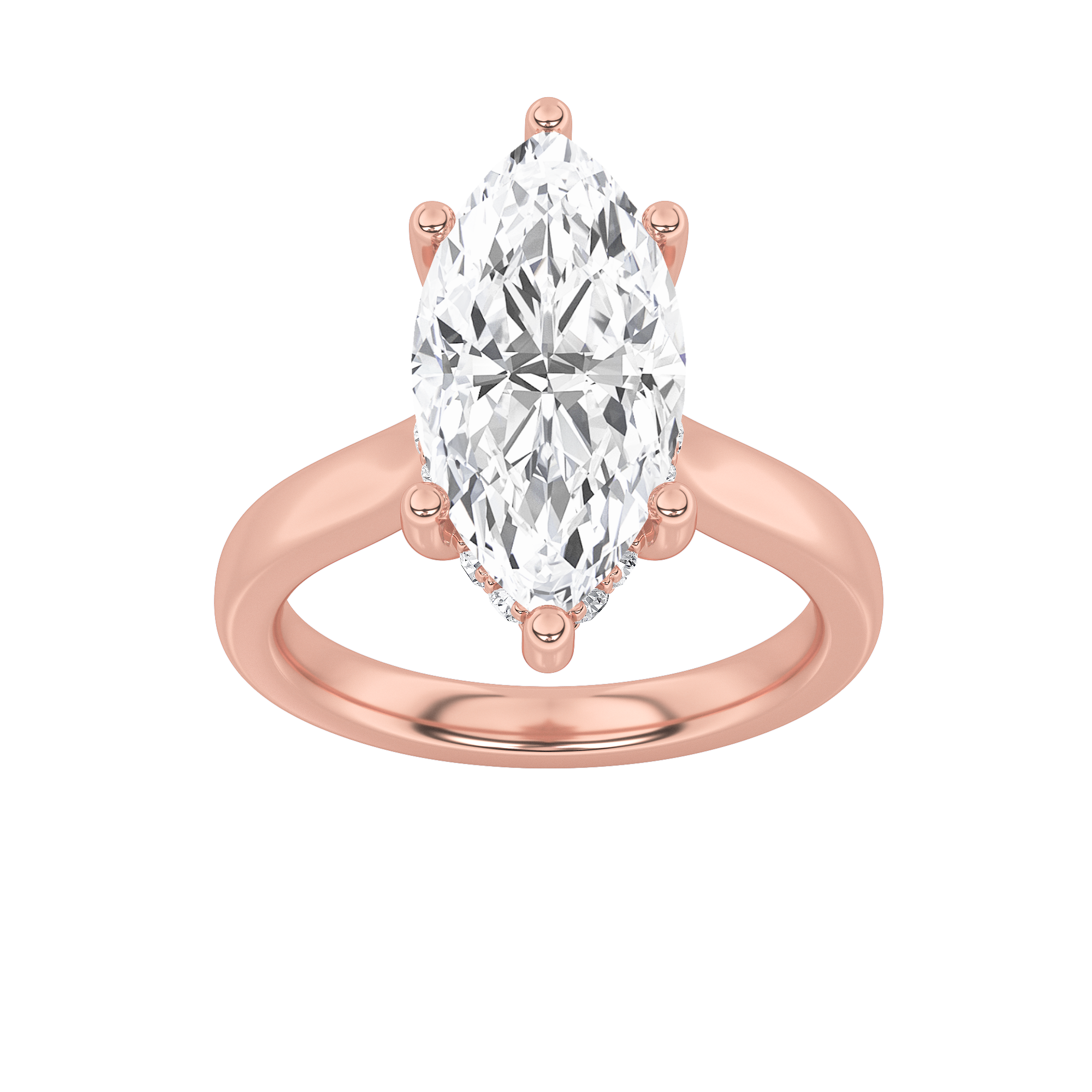 Leila Marquise Solitaire with Hidden Halo - Cathedral Setting - Rose Gold Aura Diamonds