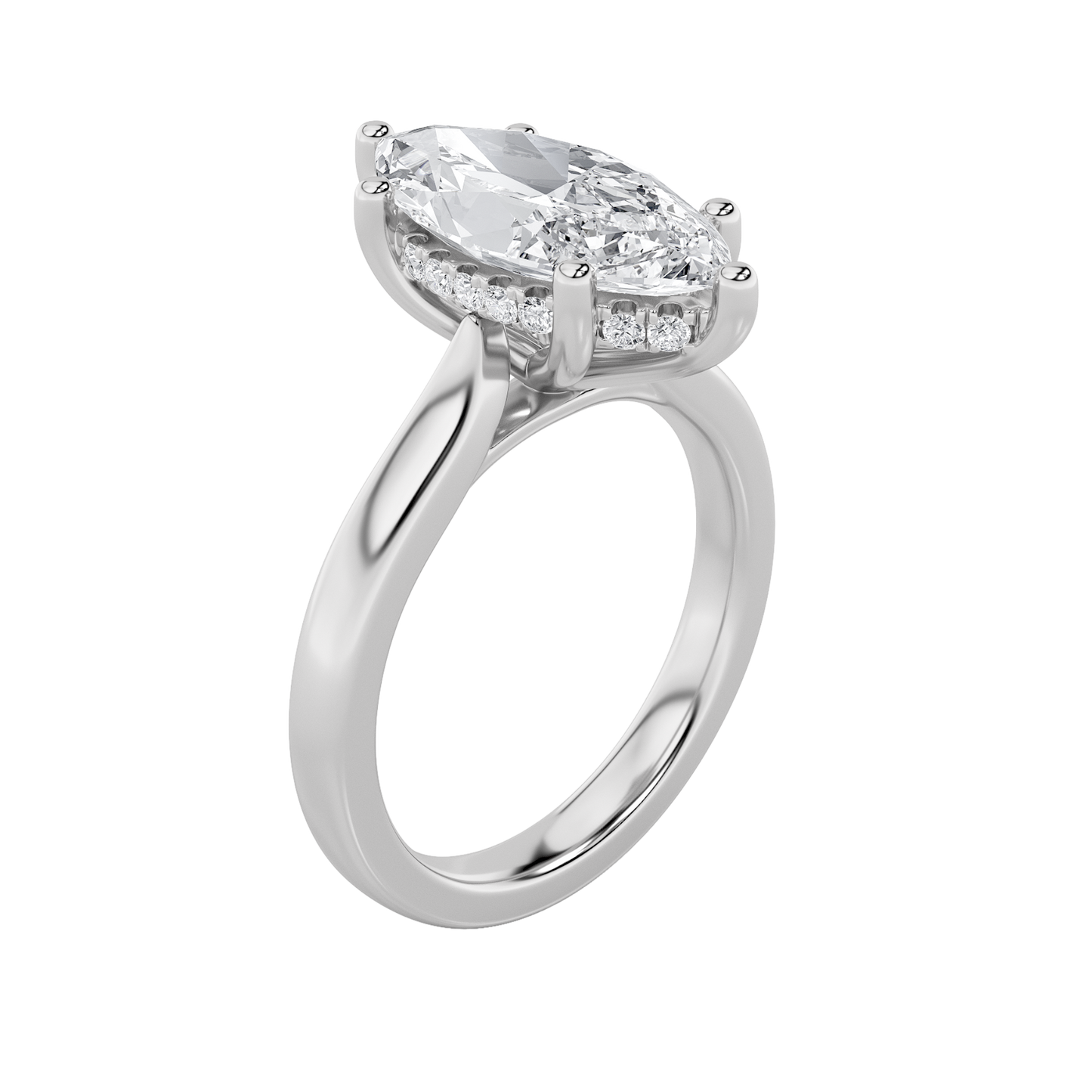 Leila Marquise Solitaire with Hidden Halo - Cathedral Setting - White Gold