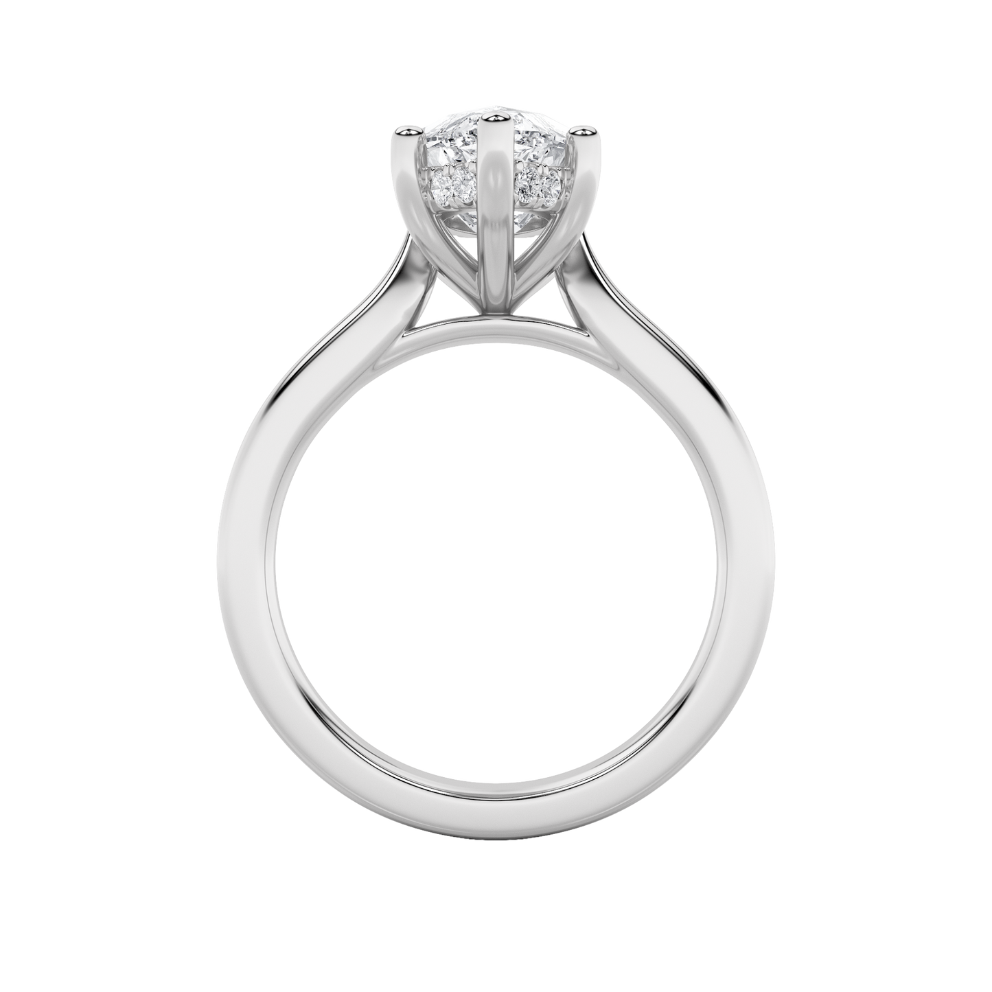 Leila Marquise Solitaire with Hidden Halo - Cathedral Setting - White Gold