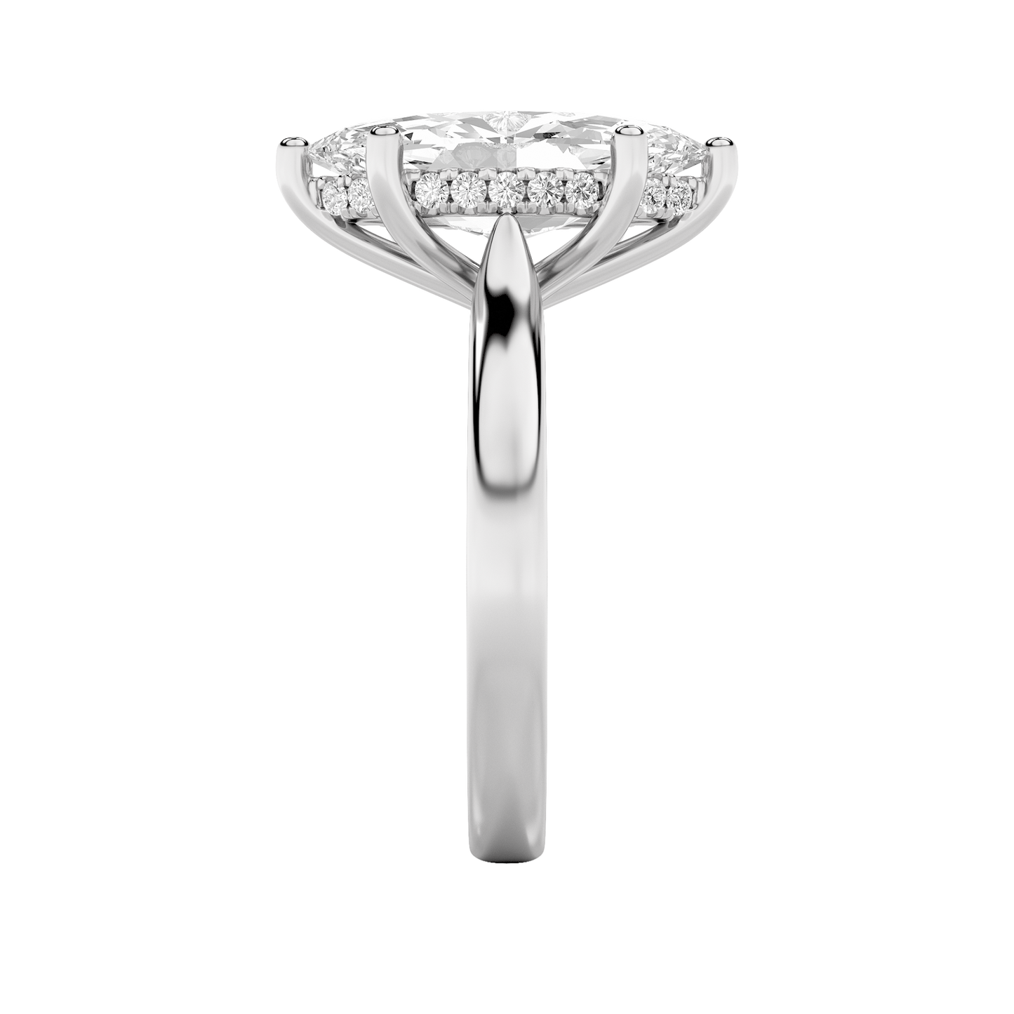 Leila Marquise Solitaire with Hidden Halo - Cathedral Setting - White Gold