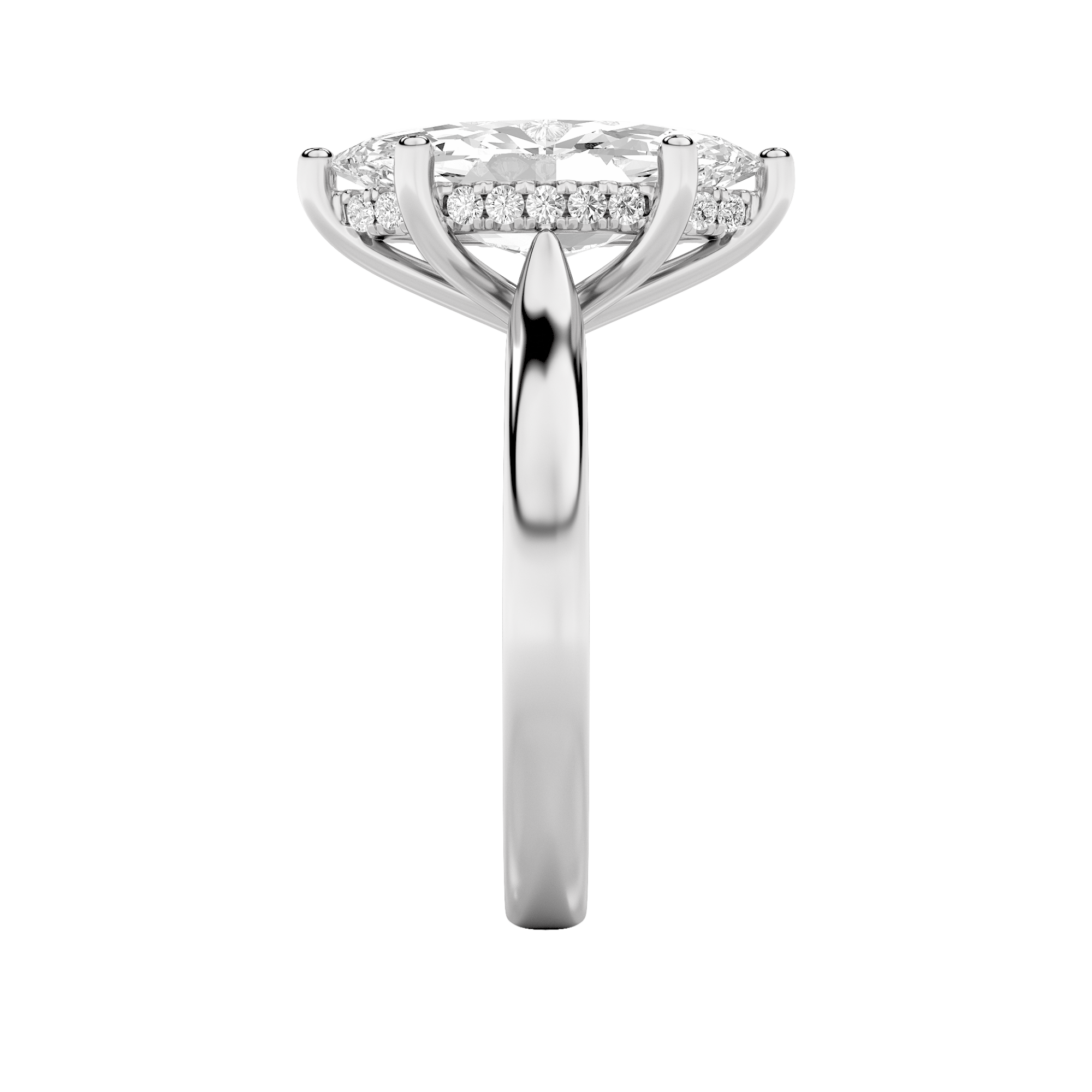 Leila Marquise Solitaire with Hidden Halo - Cathedral Setting - White Gold Aura Diamonds