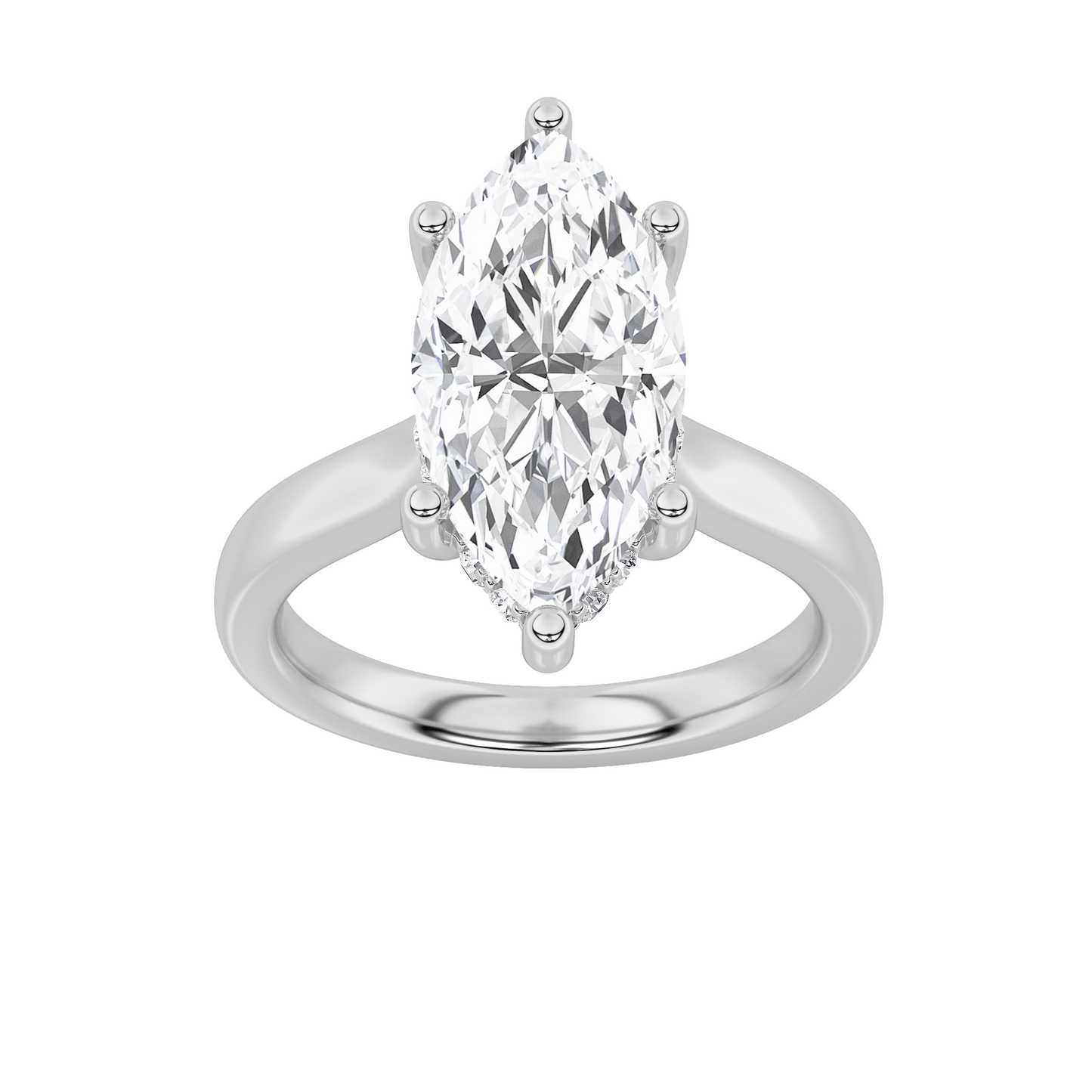 Leila Marquise Solitaire with Hidden Halo - Cathedral Setting - White Gold