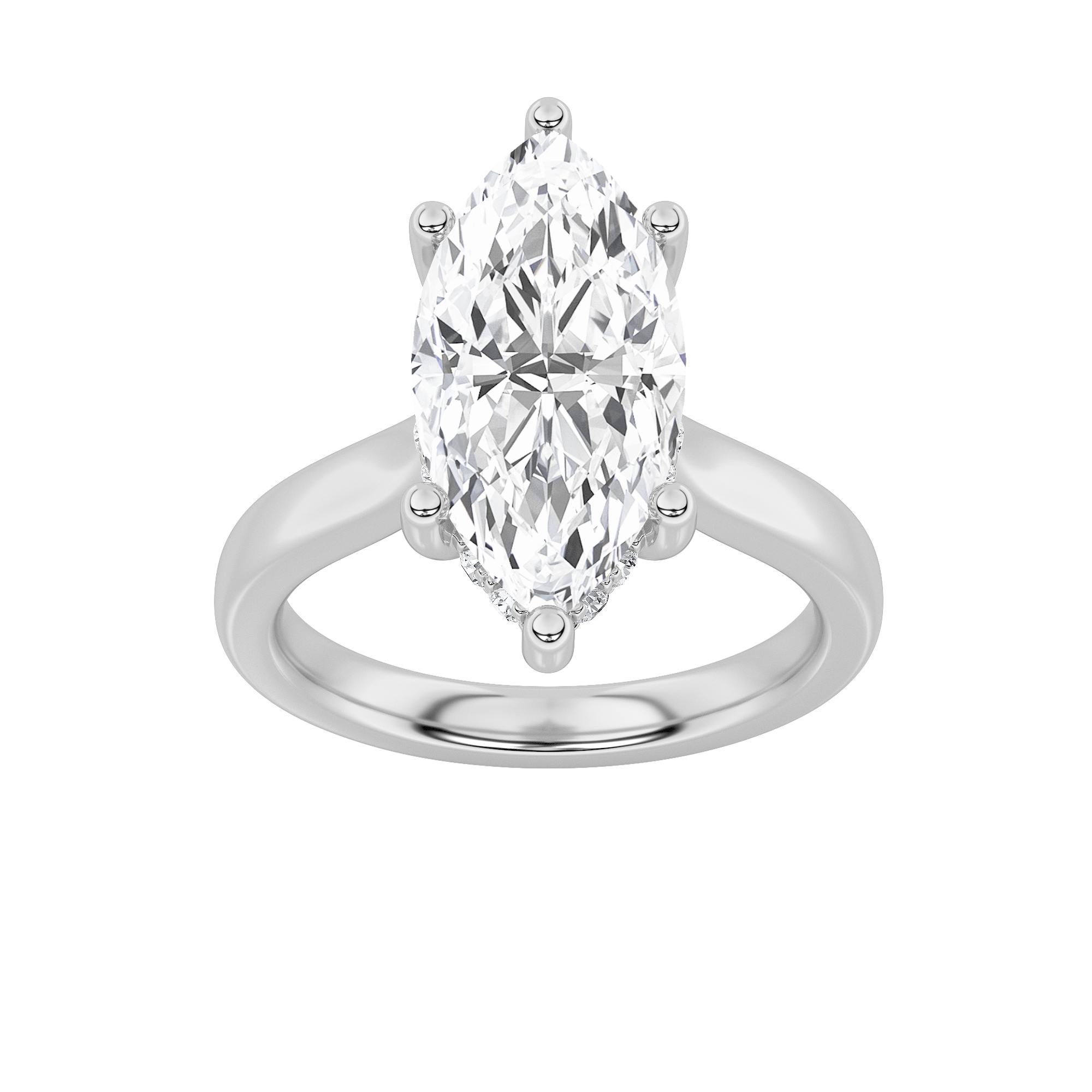 Leila Marquise Solitaire with Hidden Halo - Cathedral Setting - White Gold Aura Diamonds