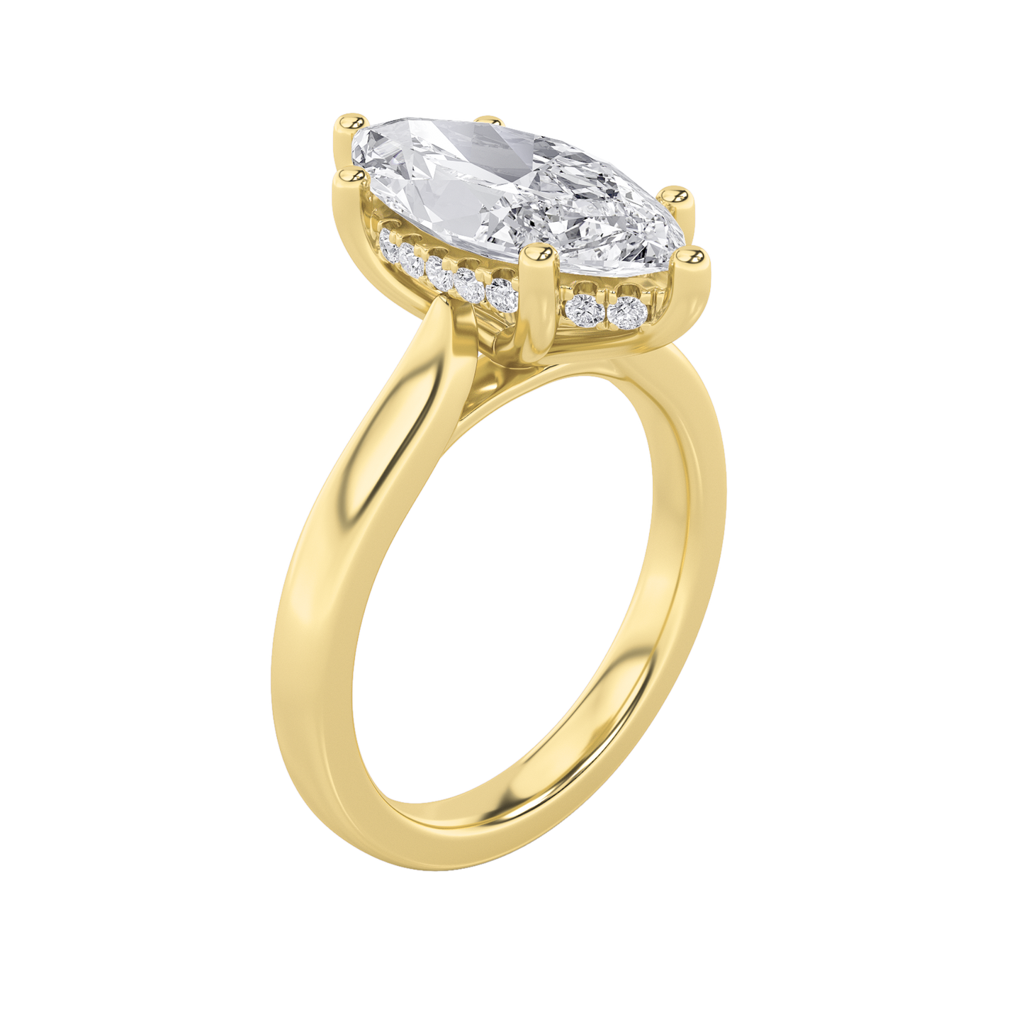 Leila Marquise Solitaire with Hidden Halo - Cathedral Setting - Yellow Gold