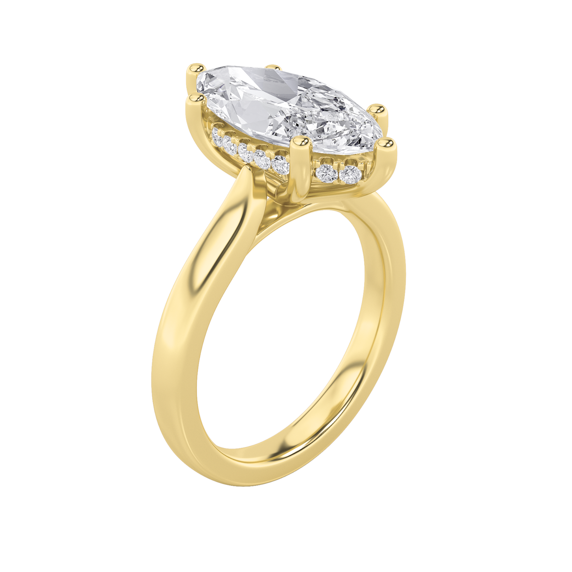 Leila Marquise Solitaire with Hidden Halo - Cathedral Setting - Yellow Gold Aura Diamonds
