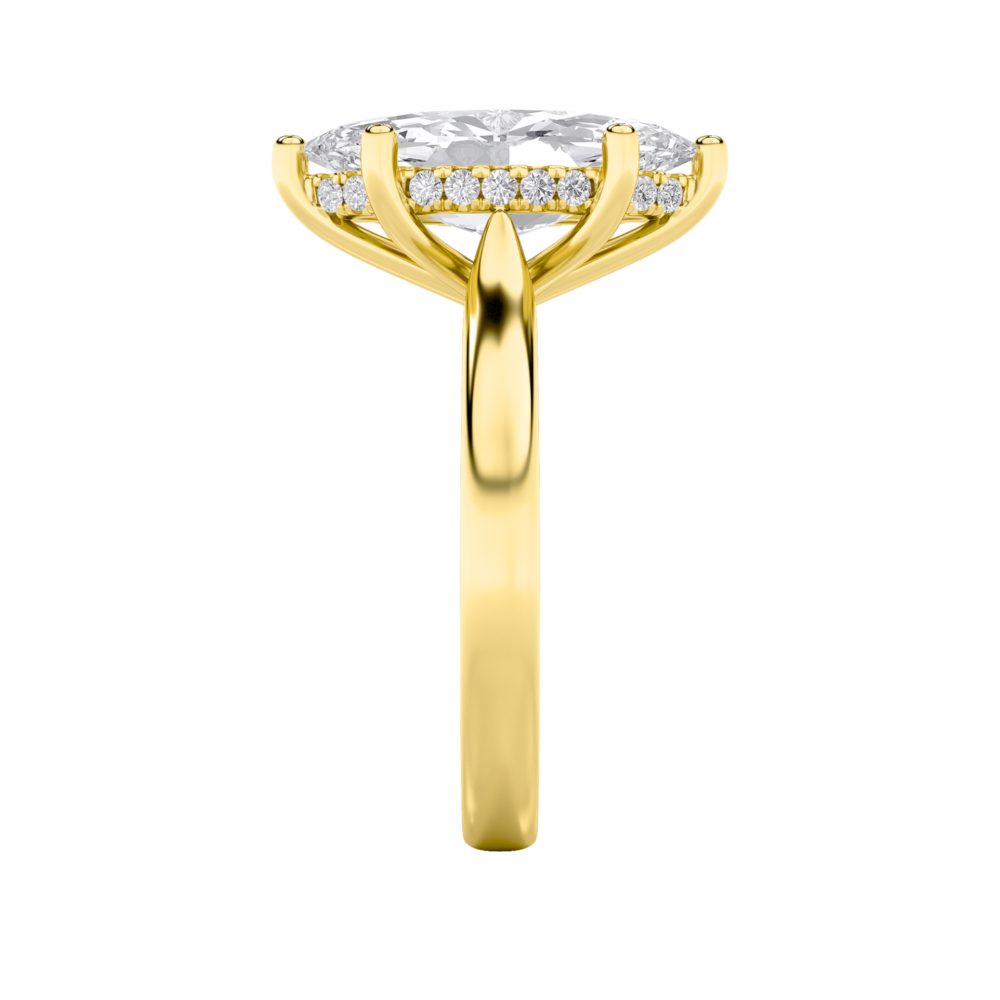 Leila Marquise Solitaire with Hidden Halo - Cathedral Setting - Yellow Gold