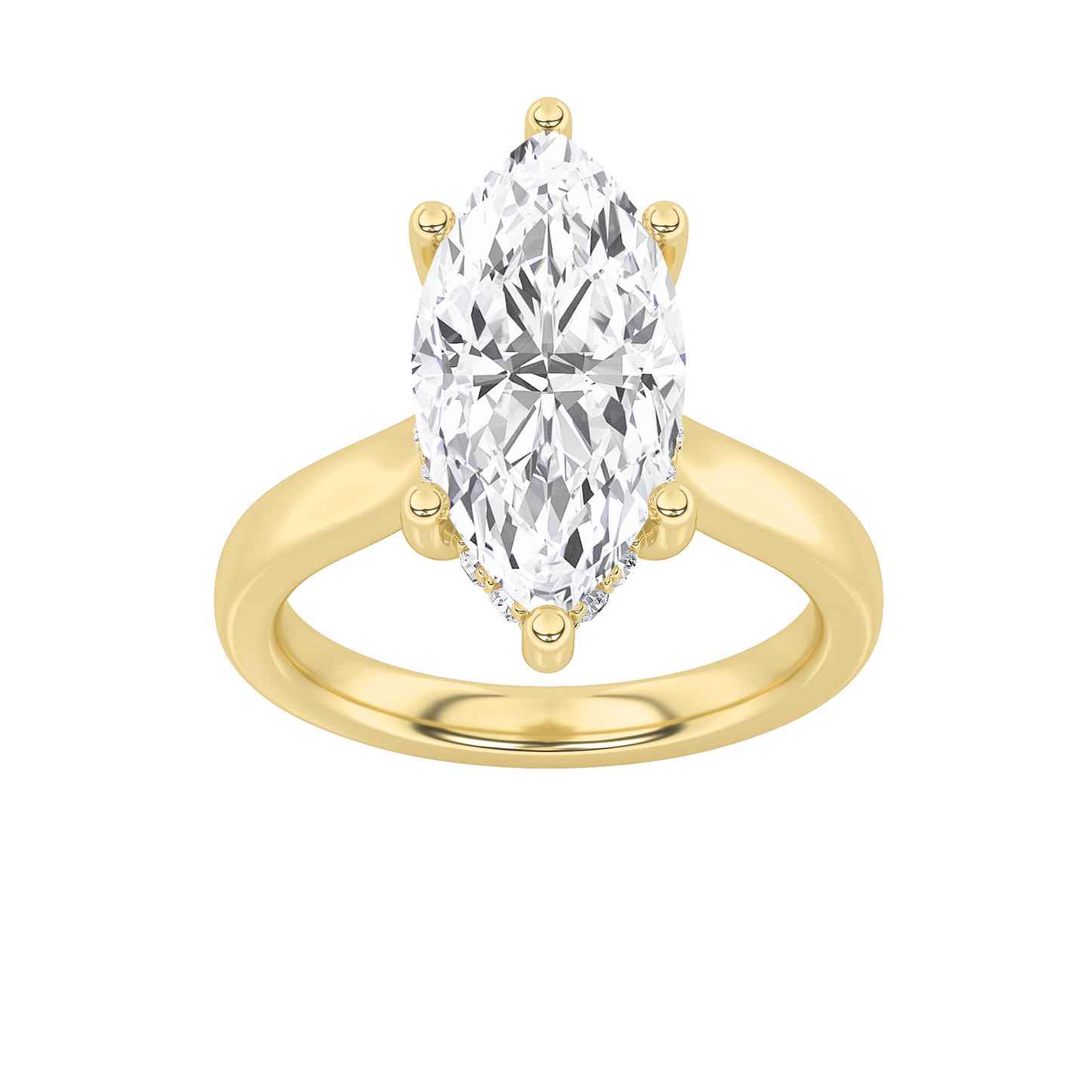 Leila Marquise Solitaire with Hidden Halo - Cathedral Setting - Yellow Gold
