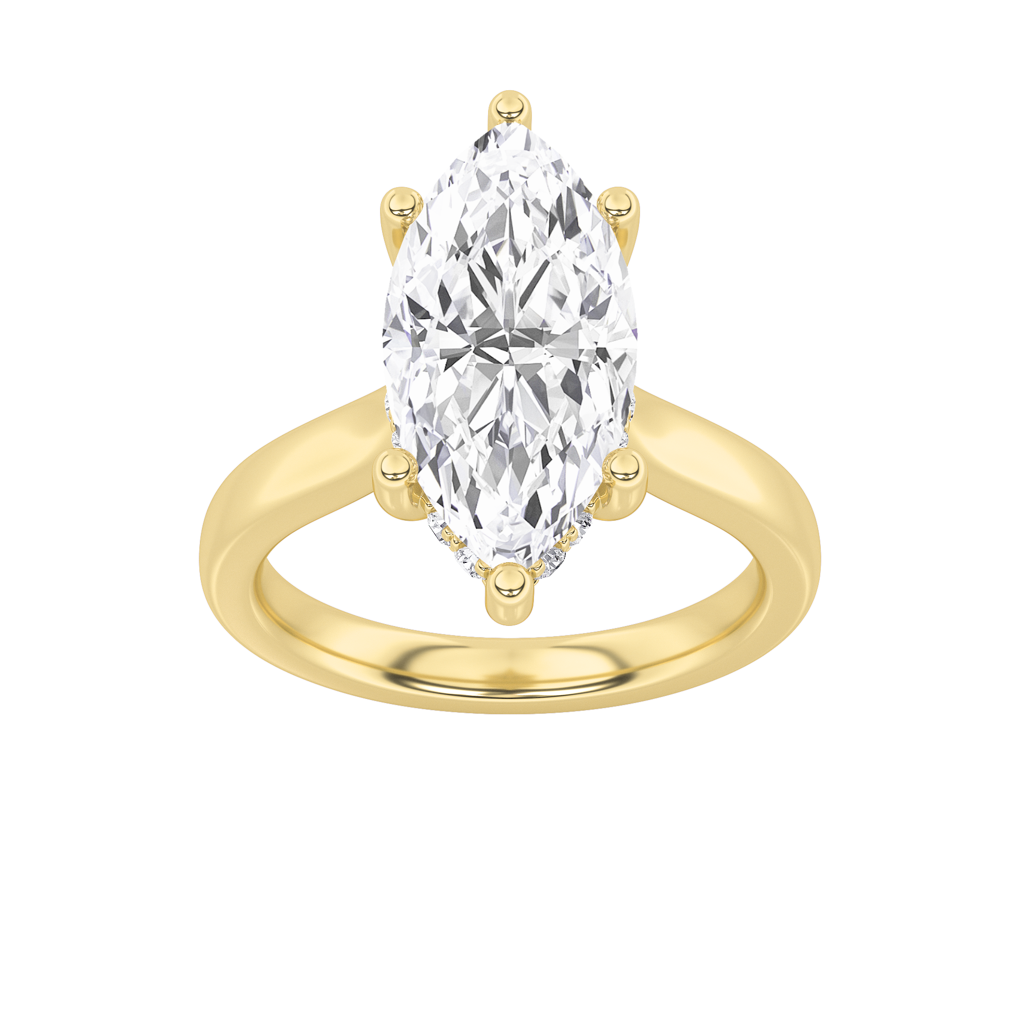Leila Marquise Solitaire with Hidden Halo - Cathedral Setting - Yellow Gold Aura Diamonds