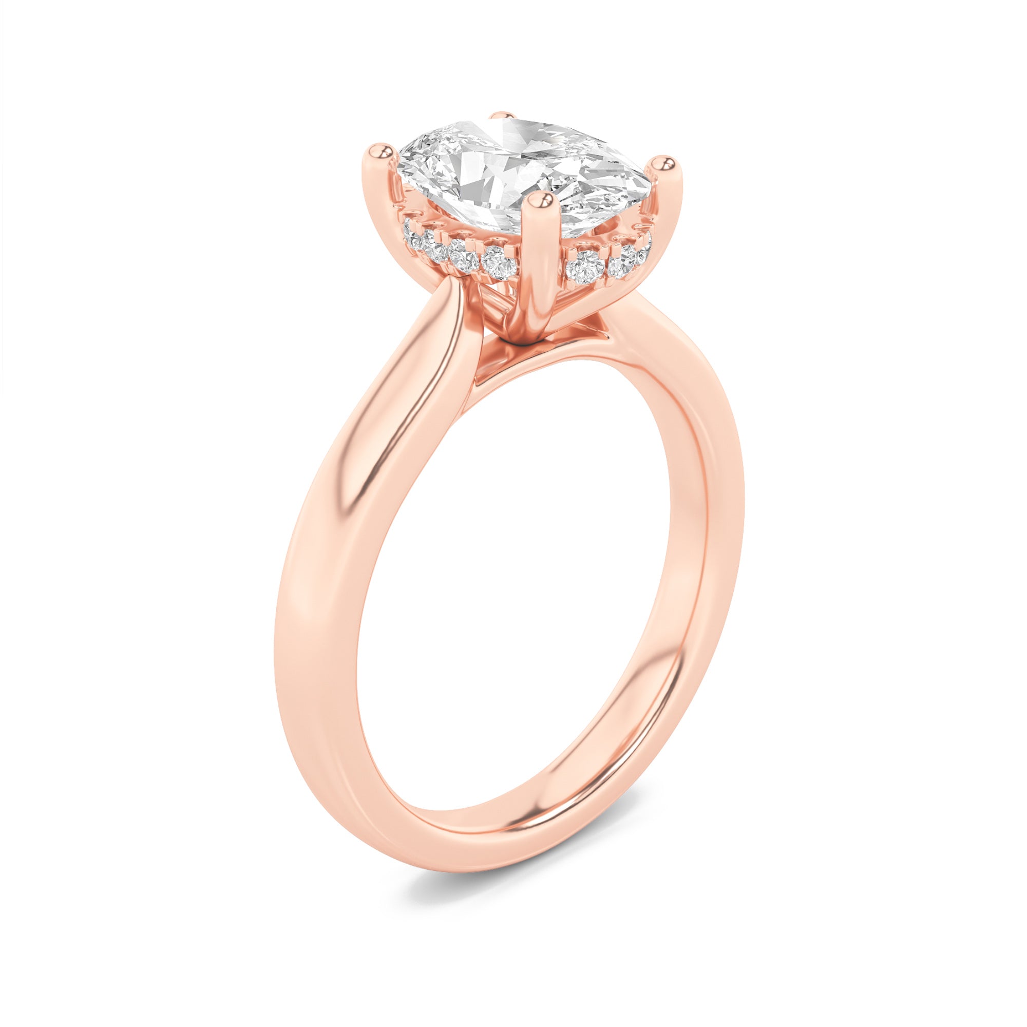 Emma Oval Solitaire with Hidden Halo - Cathedral Setting - Rose Gold Aura Diamonds
