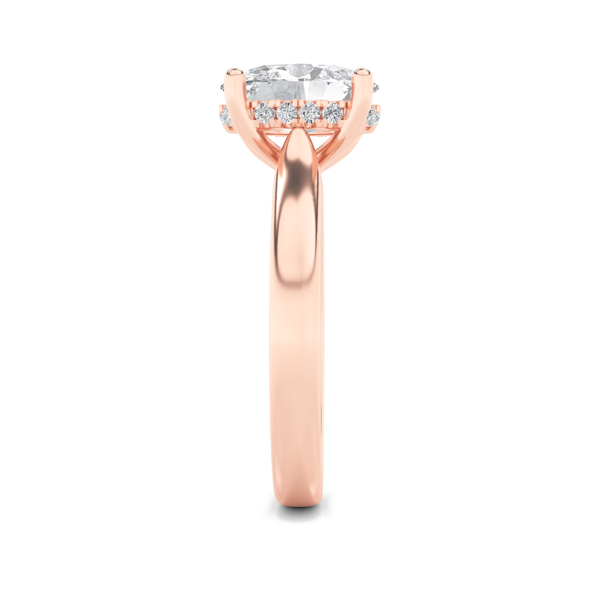 Emma Oval Solitaire with Hidden Halo - Cathedral Setting - Rose Gold Aura Diamonds