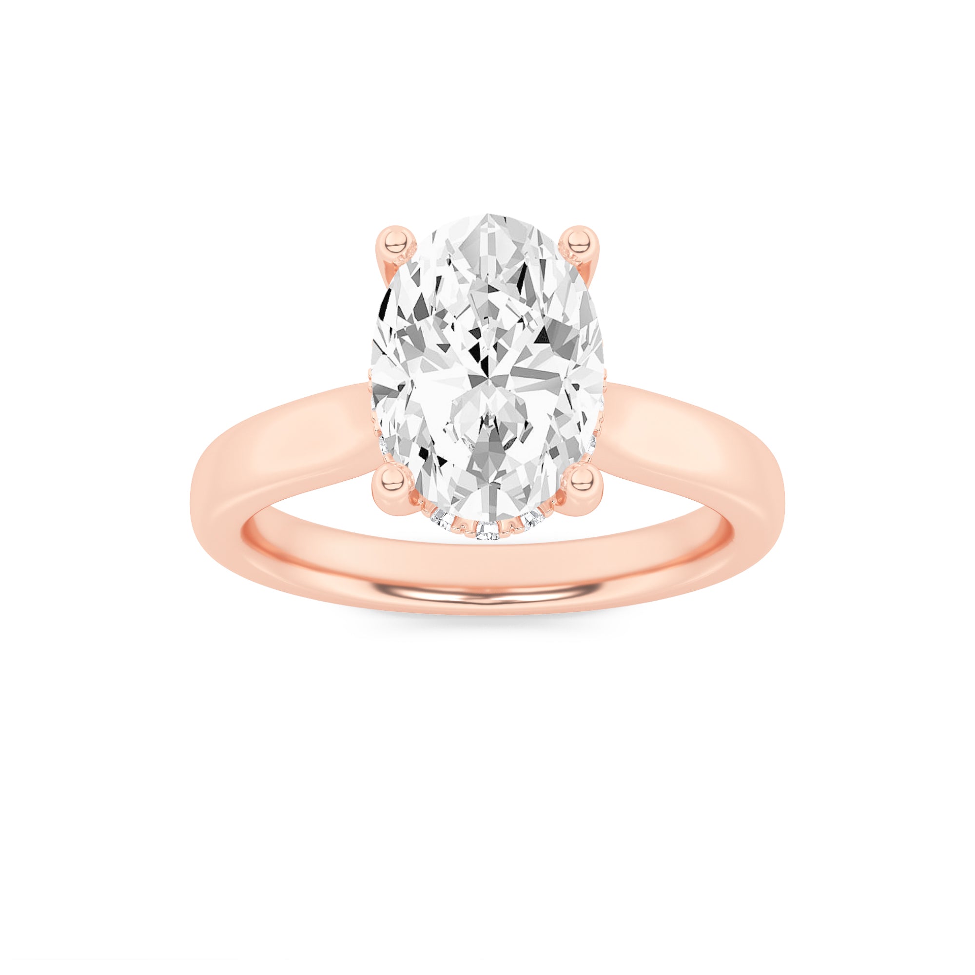 Emma Oval Solitaire with Hidden Halo - Cathedral Setting - Rose Gold Aura Diamonds