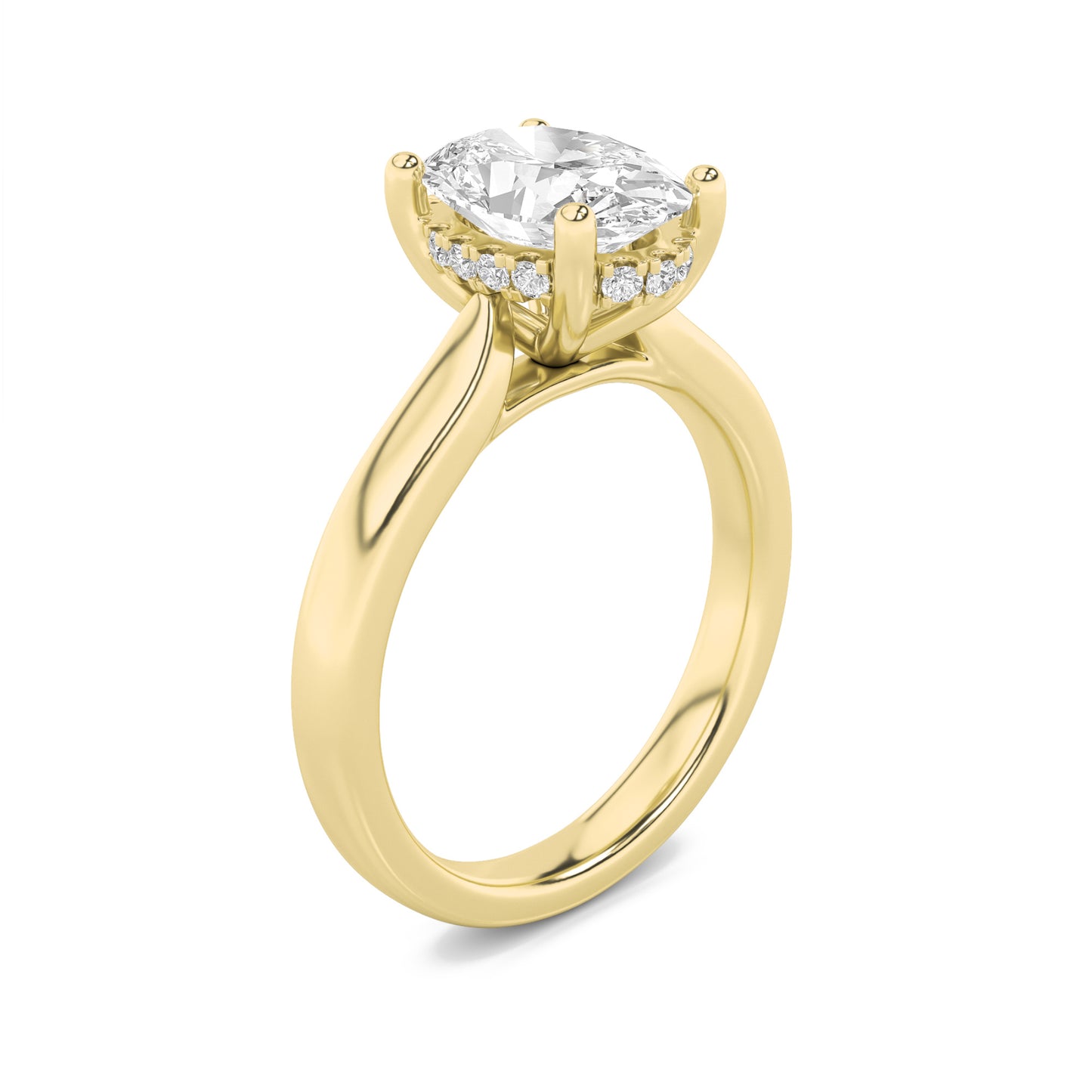 Emma Oval Solitaire with Hidden Halo - Cathedral Setting - Yellow Gold