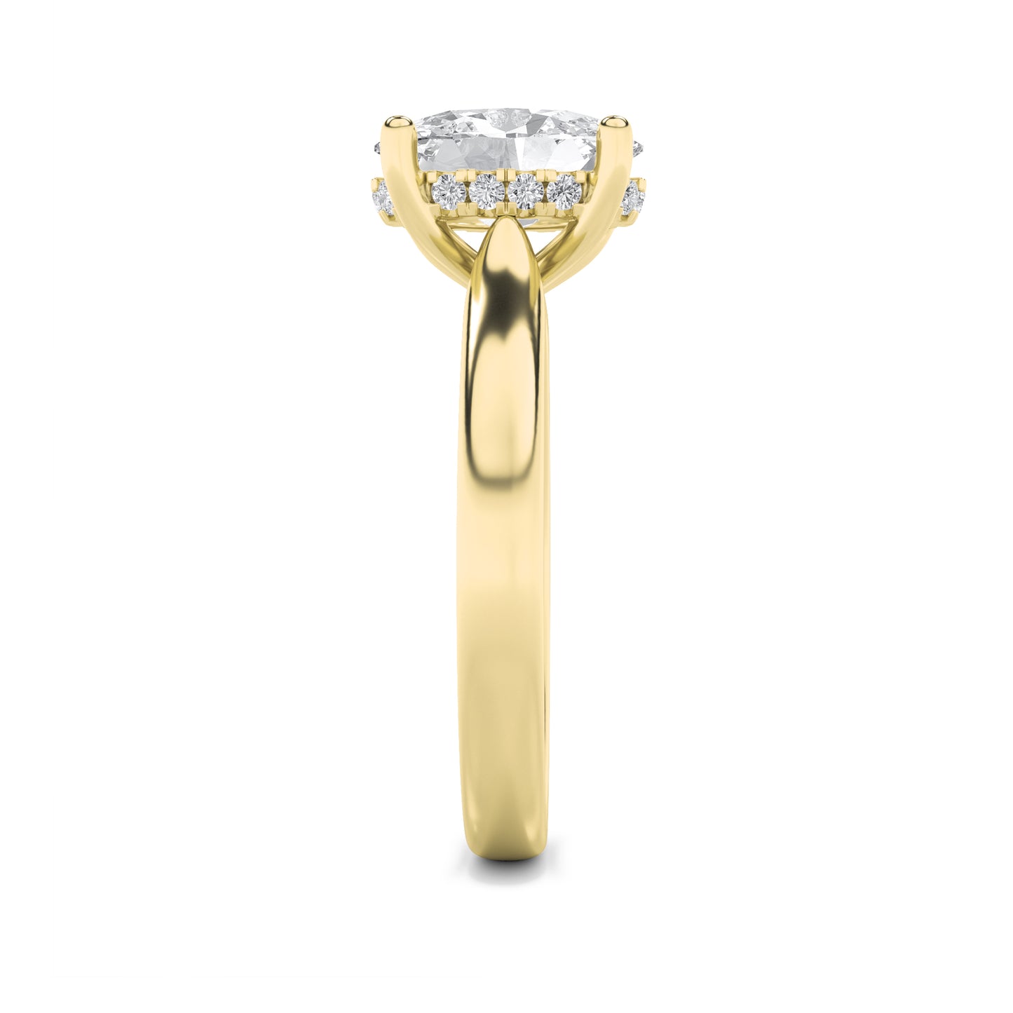 Emma Oval Solitaire with Hidden Halo - Cathedral Setting - Yellow Gold