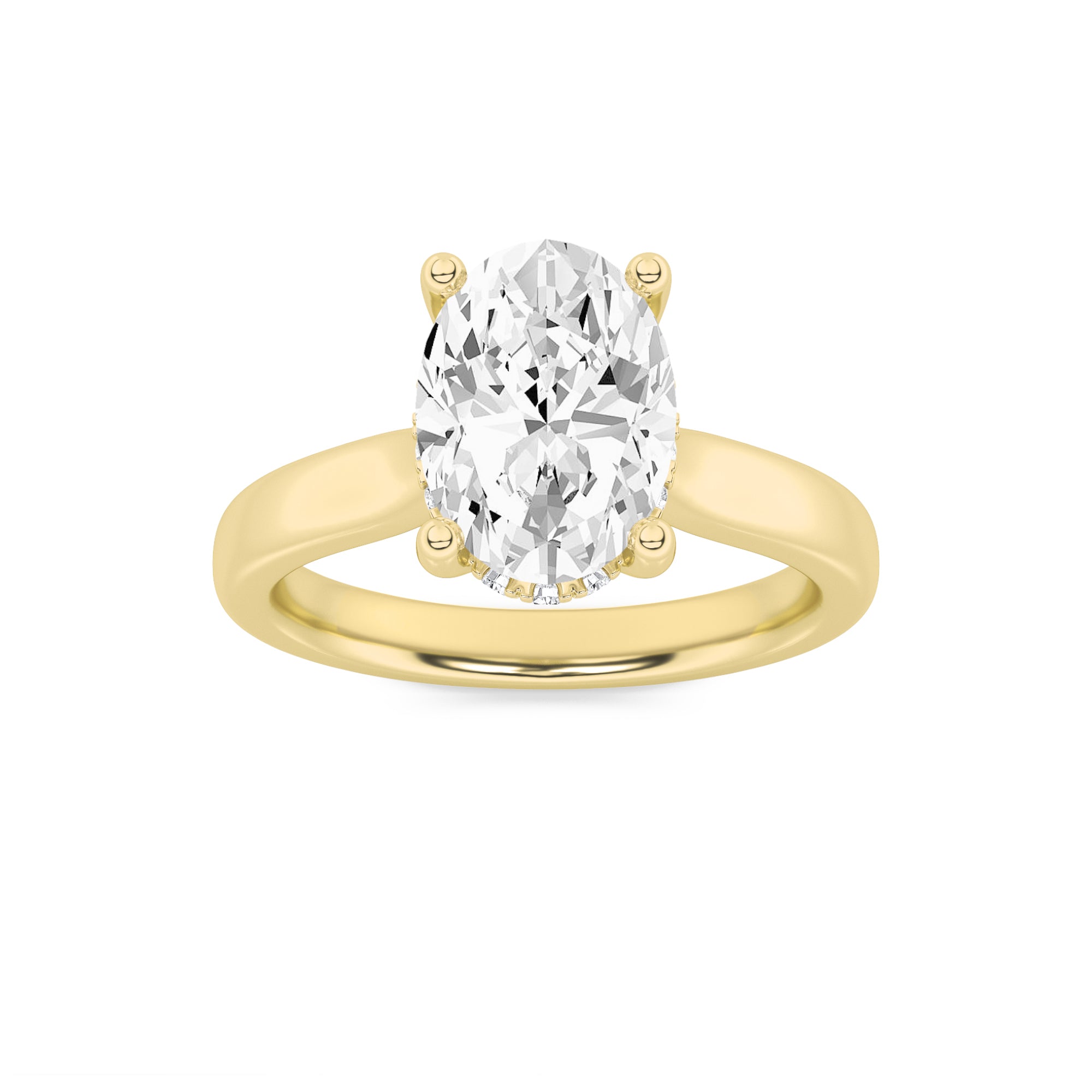 Emma Oval Solitaire with Hidden Halo - Cathedral Setting - Yellow Gold Aura Diamonds