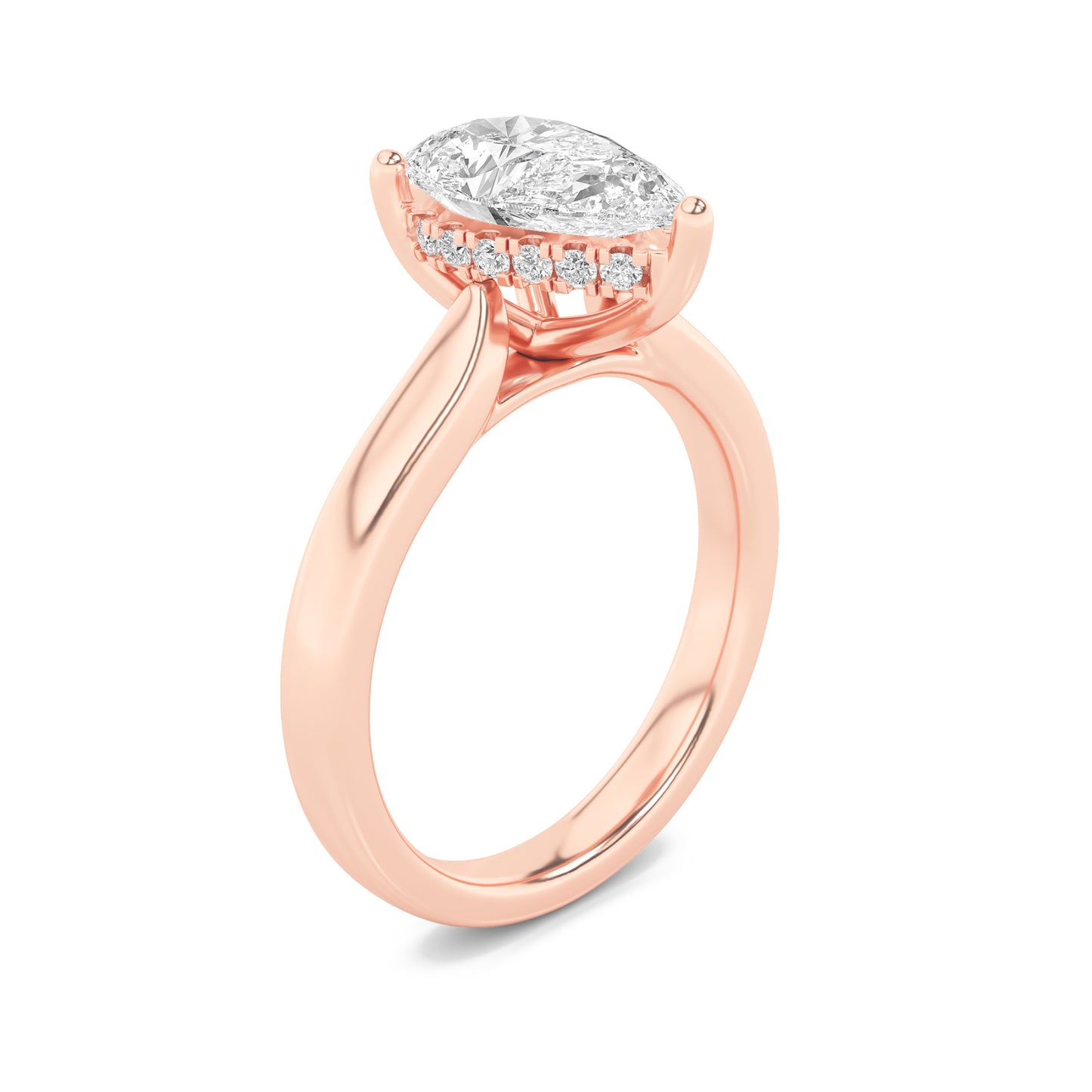 Leah Pear Solitaire with Hidden Halo - Cathedral Setting - Rose Gold