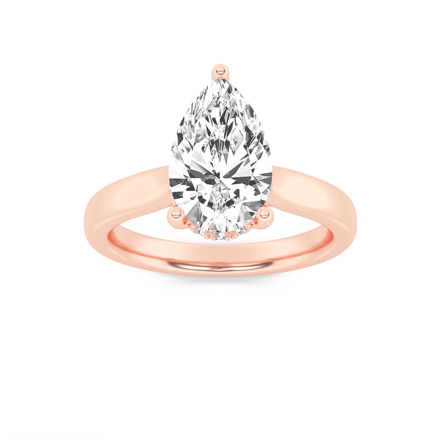 Leah Pear Solitaire with Hidden Halo - Cathedral Setting - Rose Gold