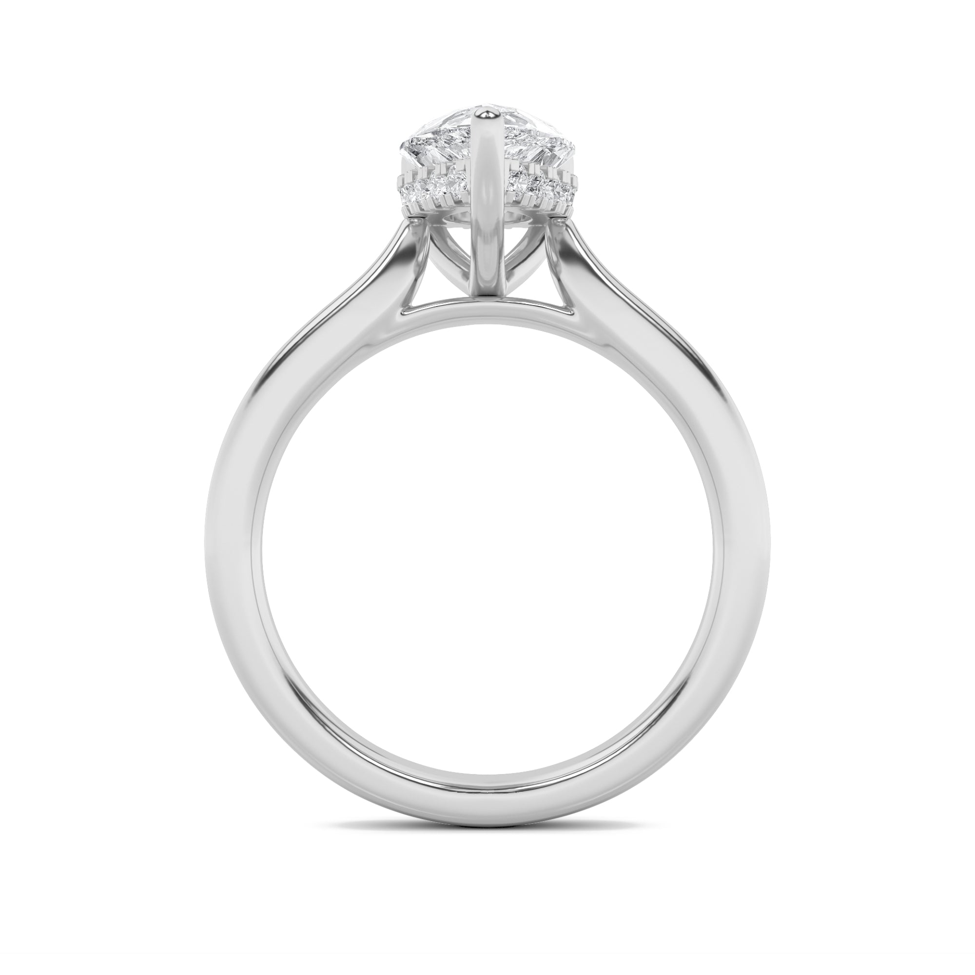 Leah Pear Solitaire with Hidden Halo - Cathedral Setting - White Gold Aura Diamonds