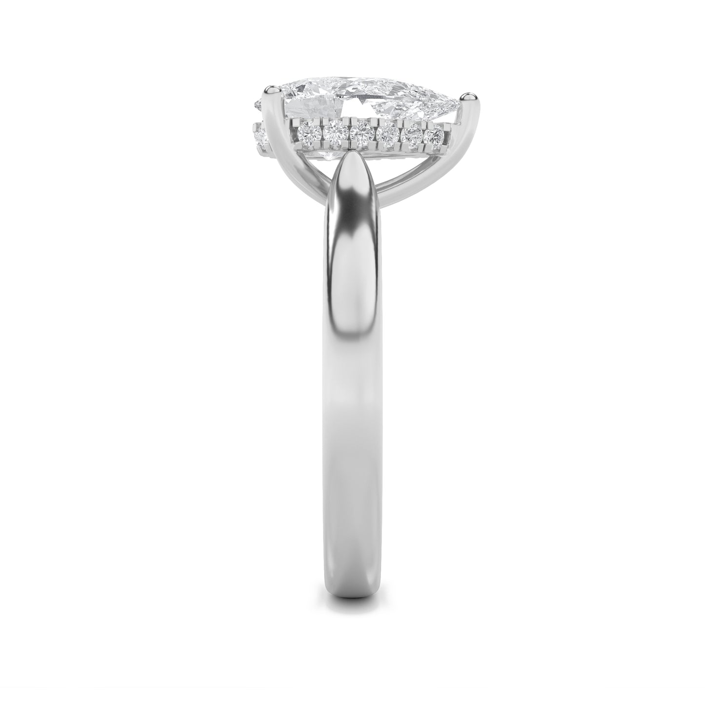 Leah Pear Solitaire with Hidden Halo - Cathedral Setting - White Gold
