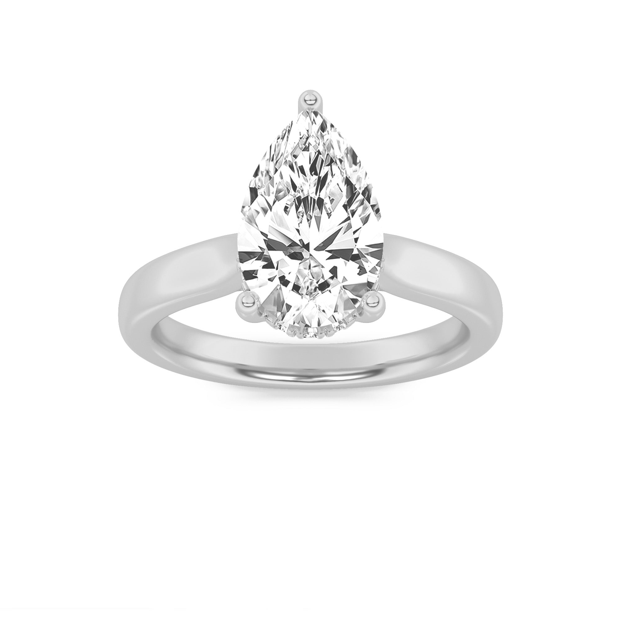 Leah Pear Solitaire with Hidden Halo - Cathedral Setting - White Gold Aura Diamonds