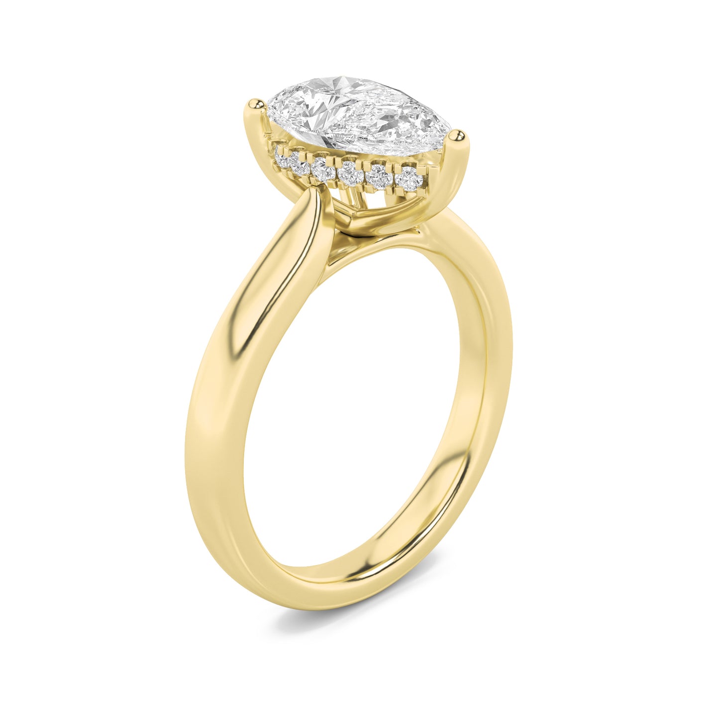 Leah Pear Solitaire with Hidden Halo - Cathedral Setting - Yellow Gold