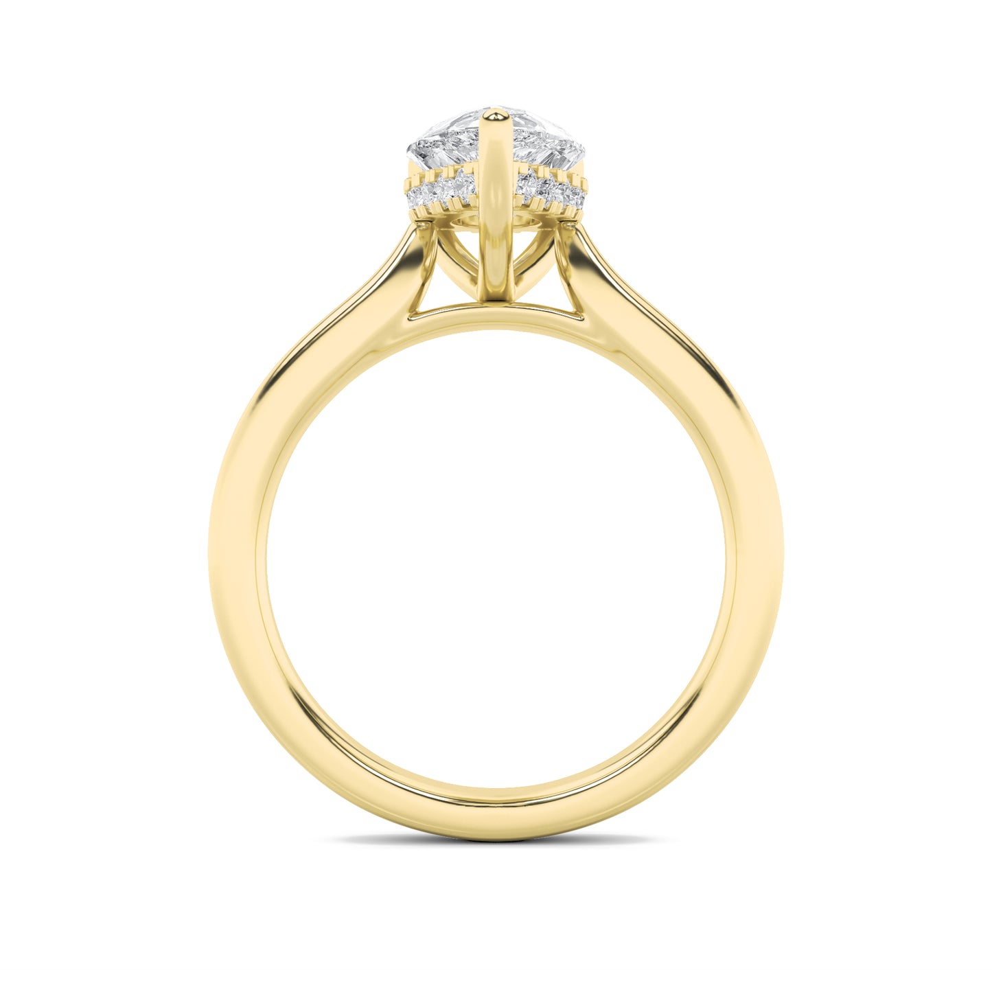 Leah Pear Solitaire with Hidden Halo - Cathedral Setting - Yellow Gold