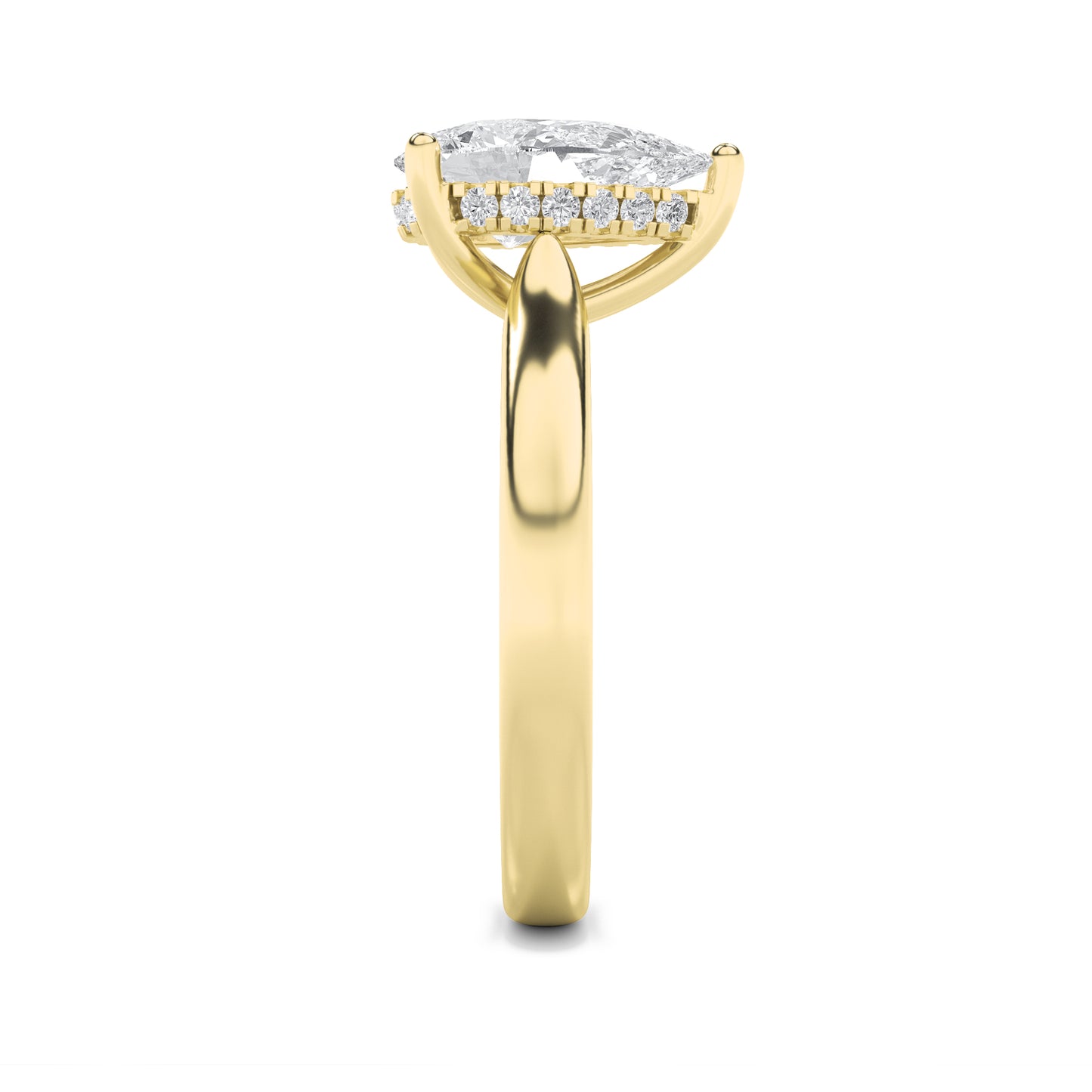 Leah Pear Solitaire with Hidden Halo - Cathedral Setting - Yellow Gold