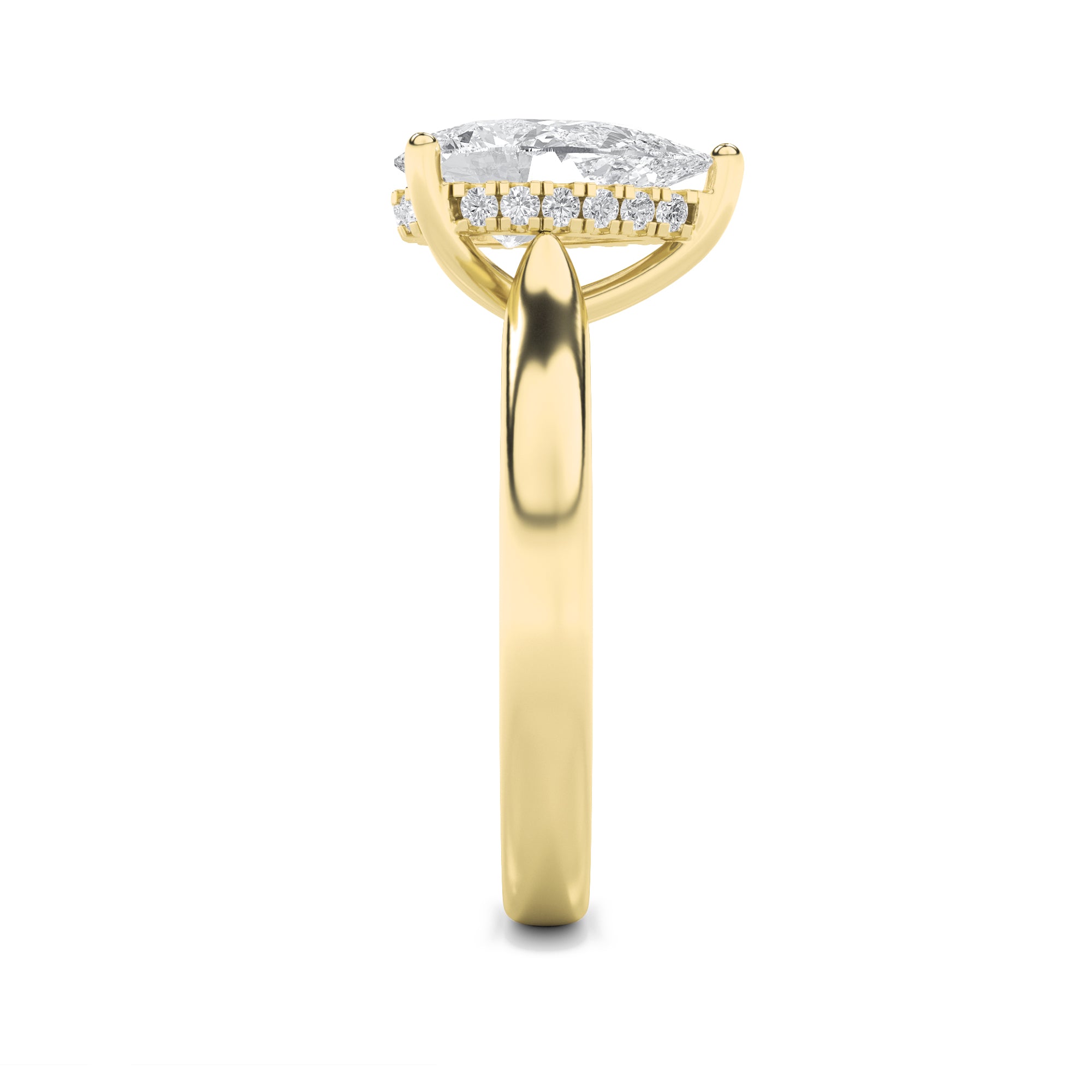 Leah Pear Solitaire with Hidden Halo - Cathedral Setting - Yellow Gold Aura Diamonds
