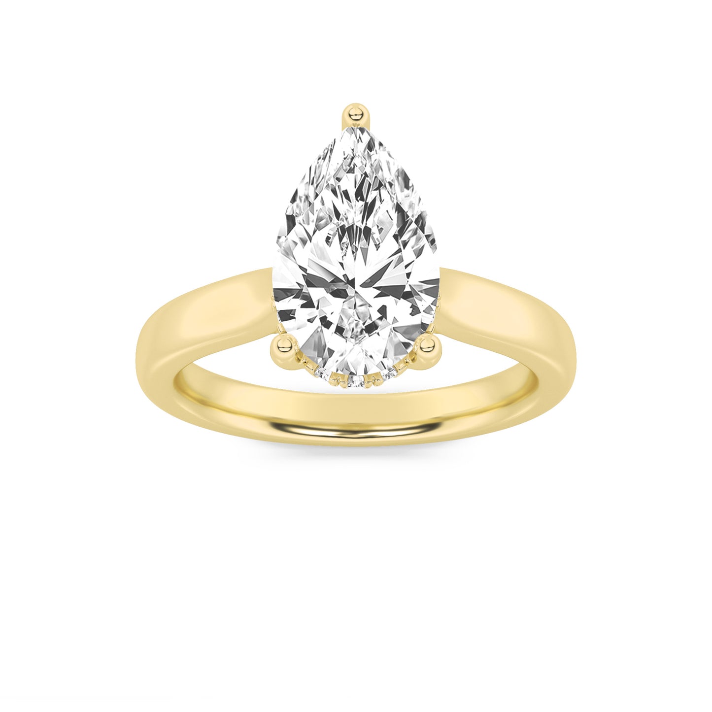 Leah Pear Solitaire with Hidden Halo - Cathedral Setting - Yellow Gold