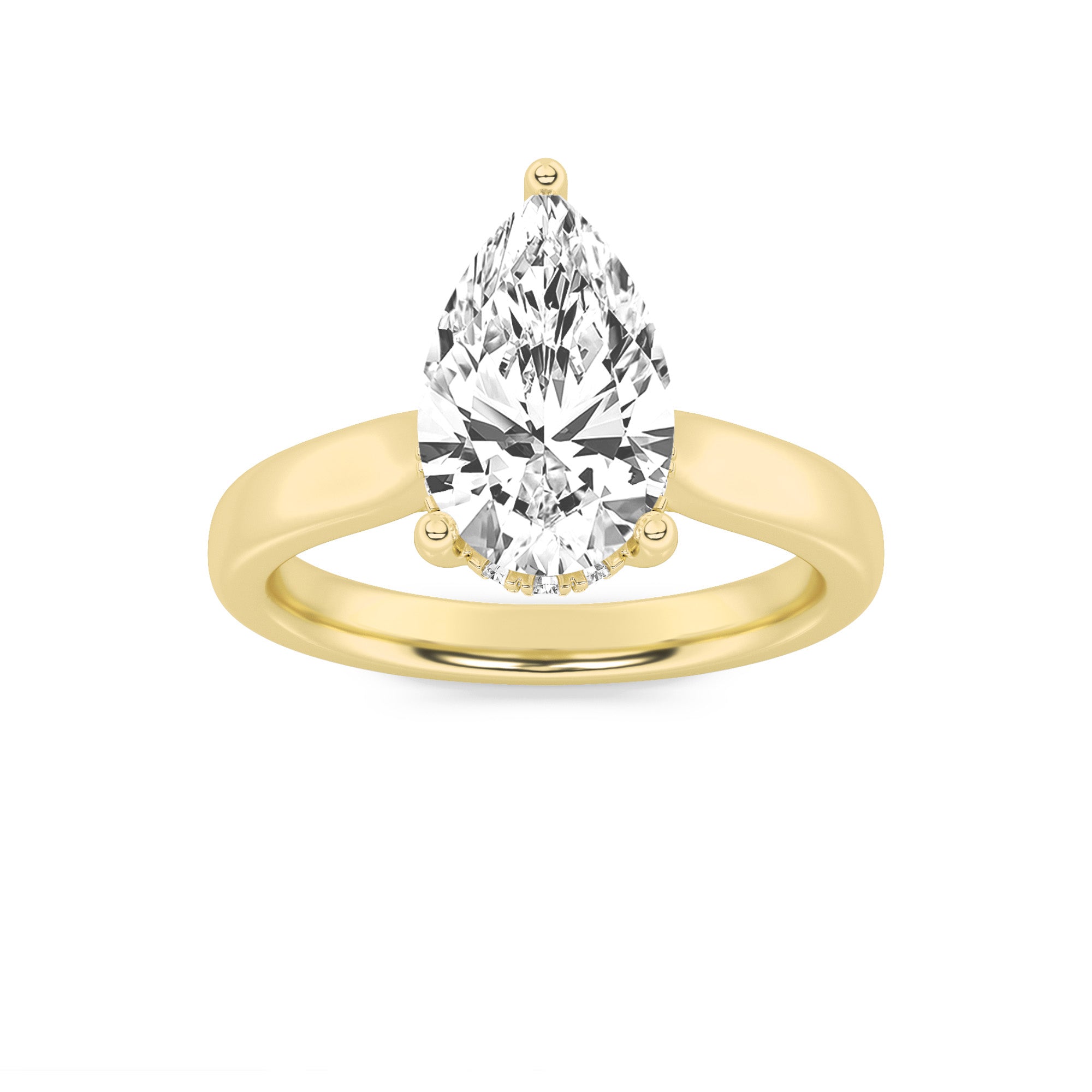 Leah Pear Solitaire with Hidden Halo - Cathedral Setting - Yellow Gold Aura Diamonds