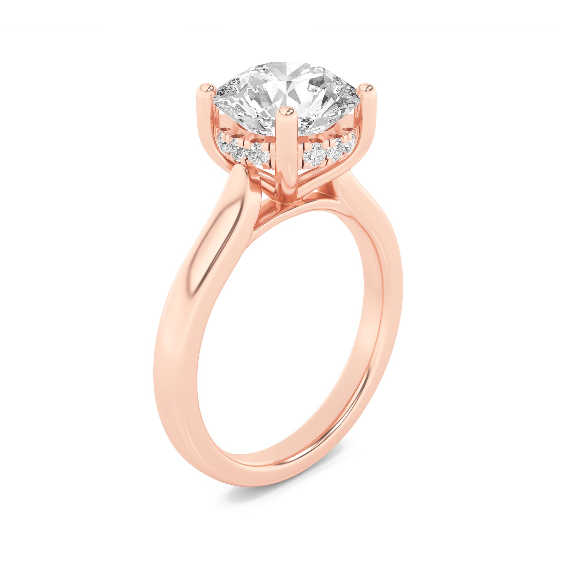 Kate Round Cut Solitaire with Hidden Halo - Cathedral Setting - Rose Gold Aura Diamonds