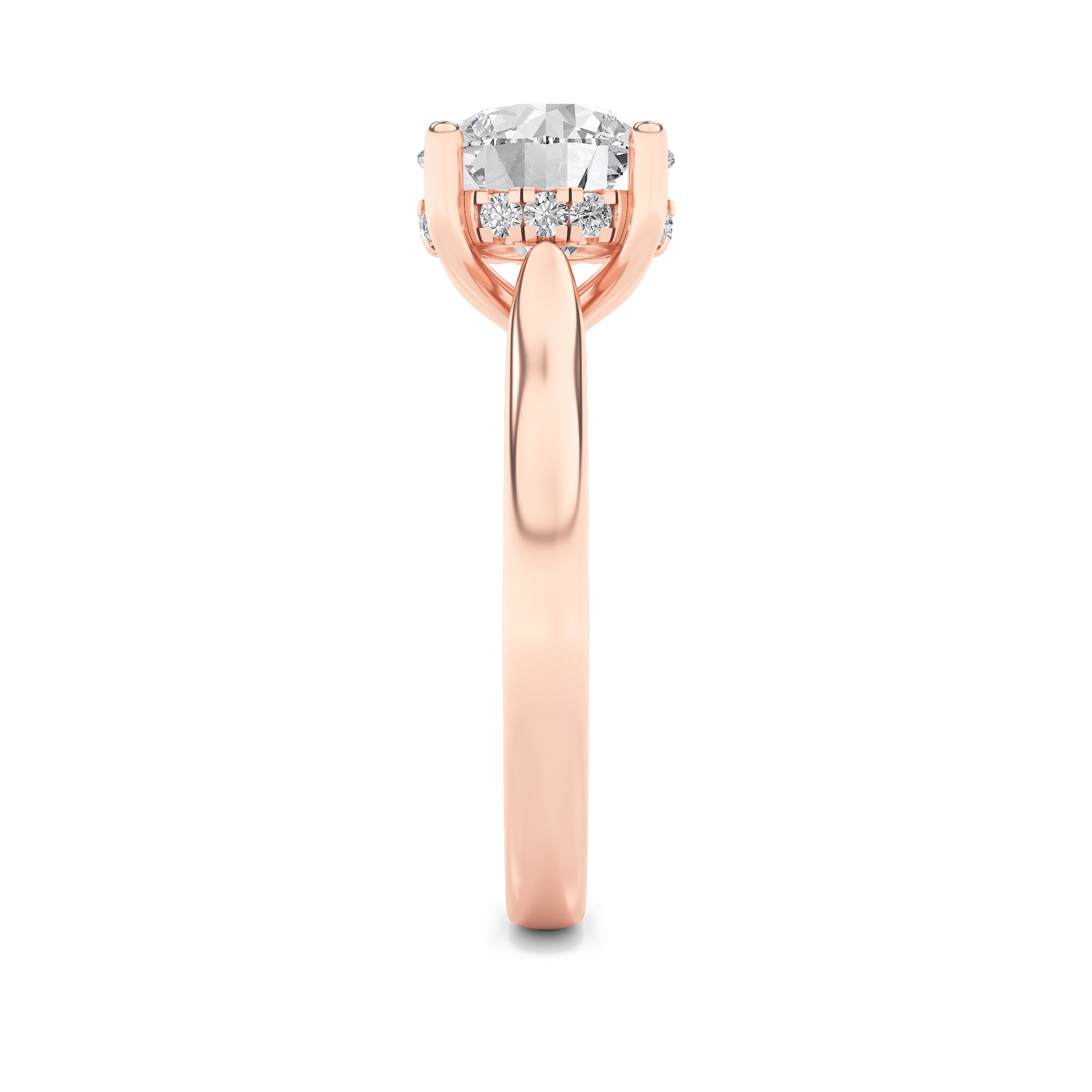 Kate Round Cut Solitaire with Hidden Halo - Cathedral Setting - Rose Gold Aura Diamonds