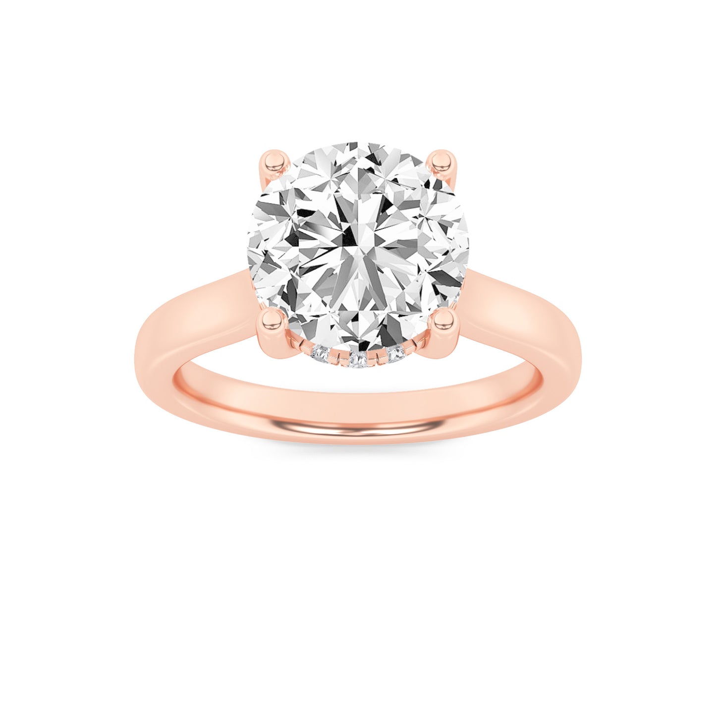 Kate Round Cut Solitaire with Hidden Halo - Cathedral Setting - Rose Gold