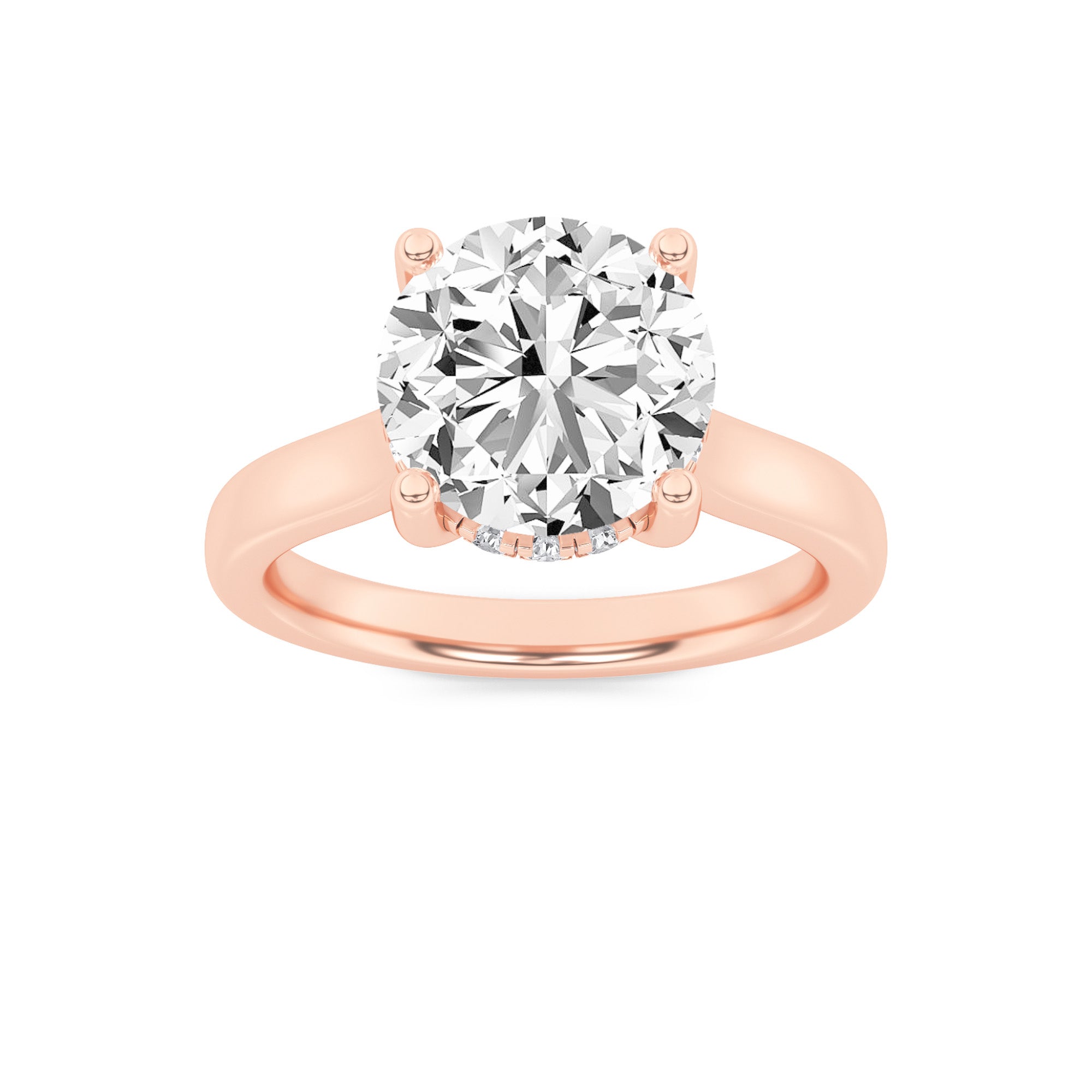 Kate Round Cut Solitaire with Hidden Halo - Cathedral Setting - Rose Gold Aura Diamonds