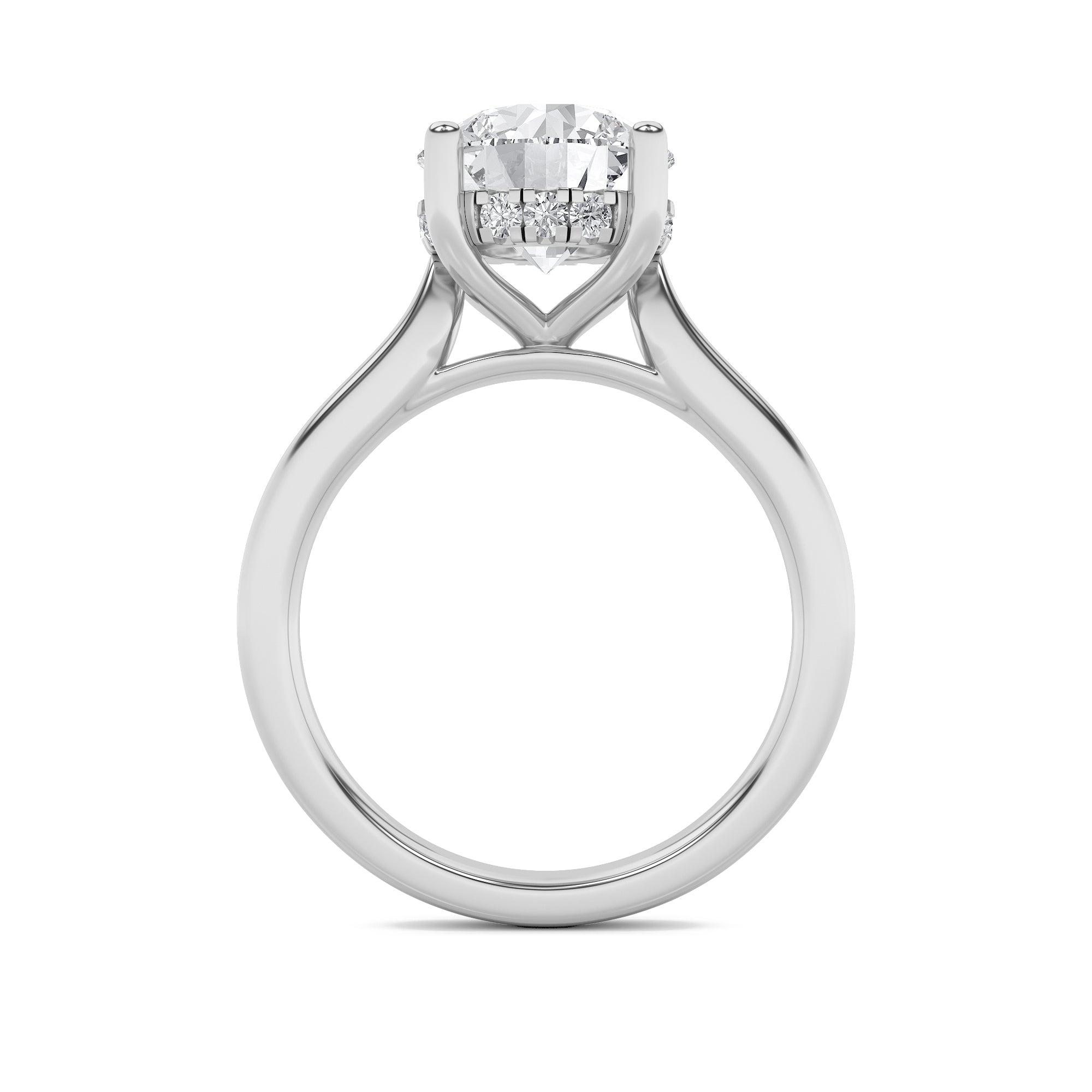 Kate Round Cut Solitaire with Hidden Halo - Cathedral Setting - White Gold Aura Diamonds