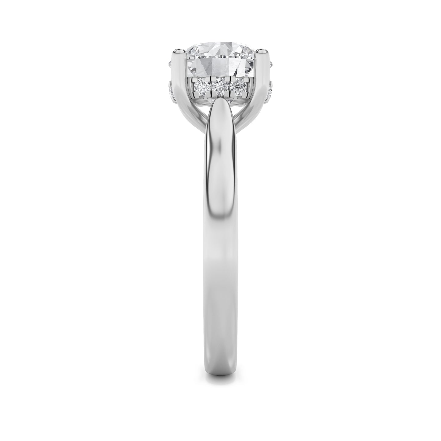 Kate Round Cut Solitaire with Hidden Halo - Cathedral Setting - White Gold