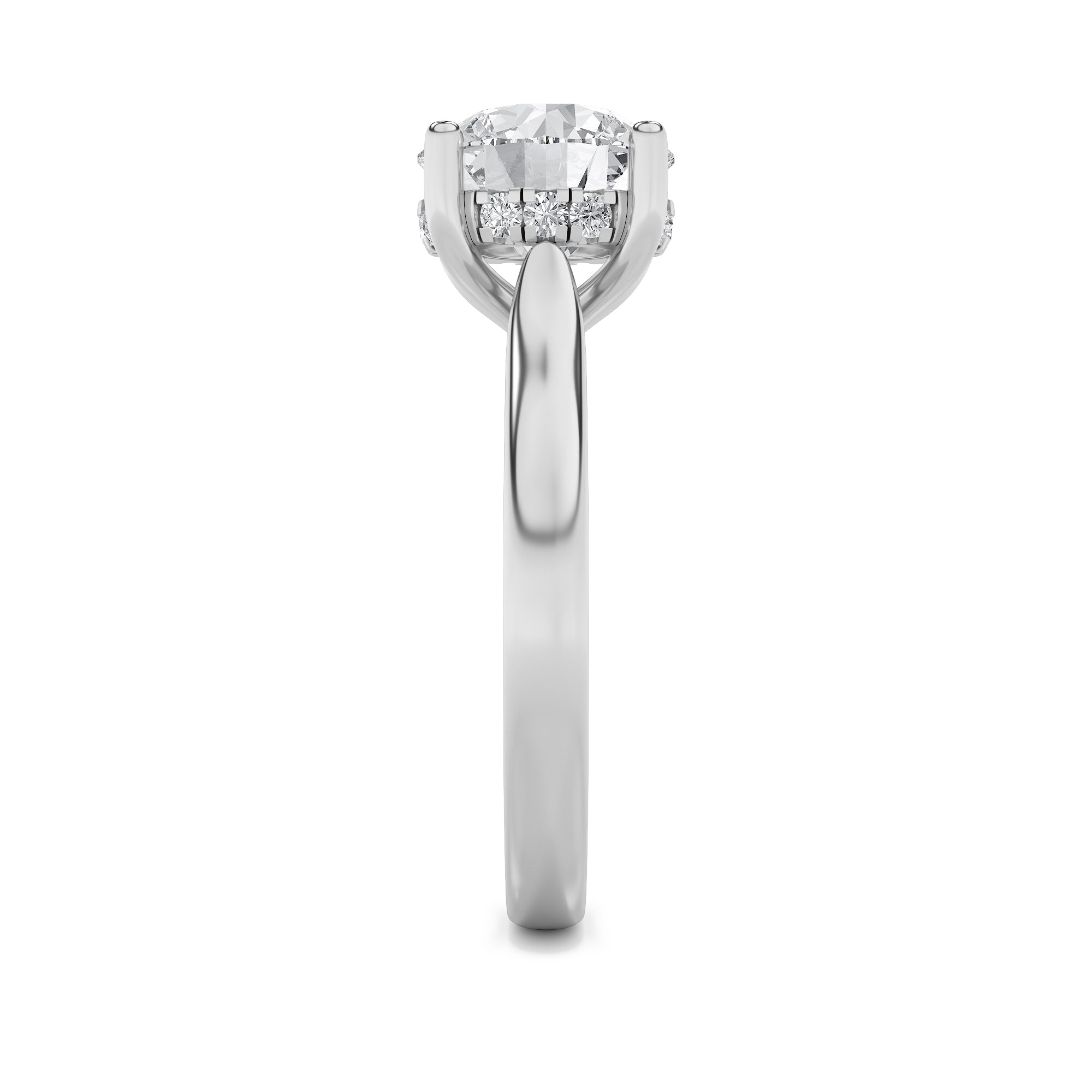 Kate Round Cut Solitaire with Hidden Halo - Cathedral Setting - White Gold Aura Diamonds