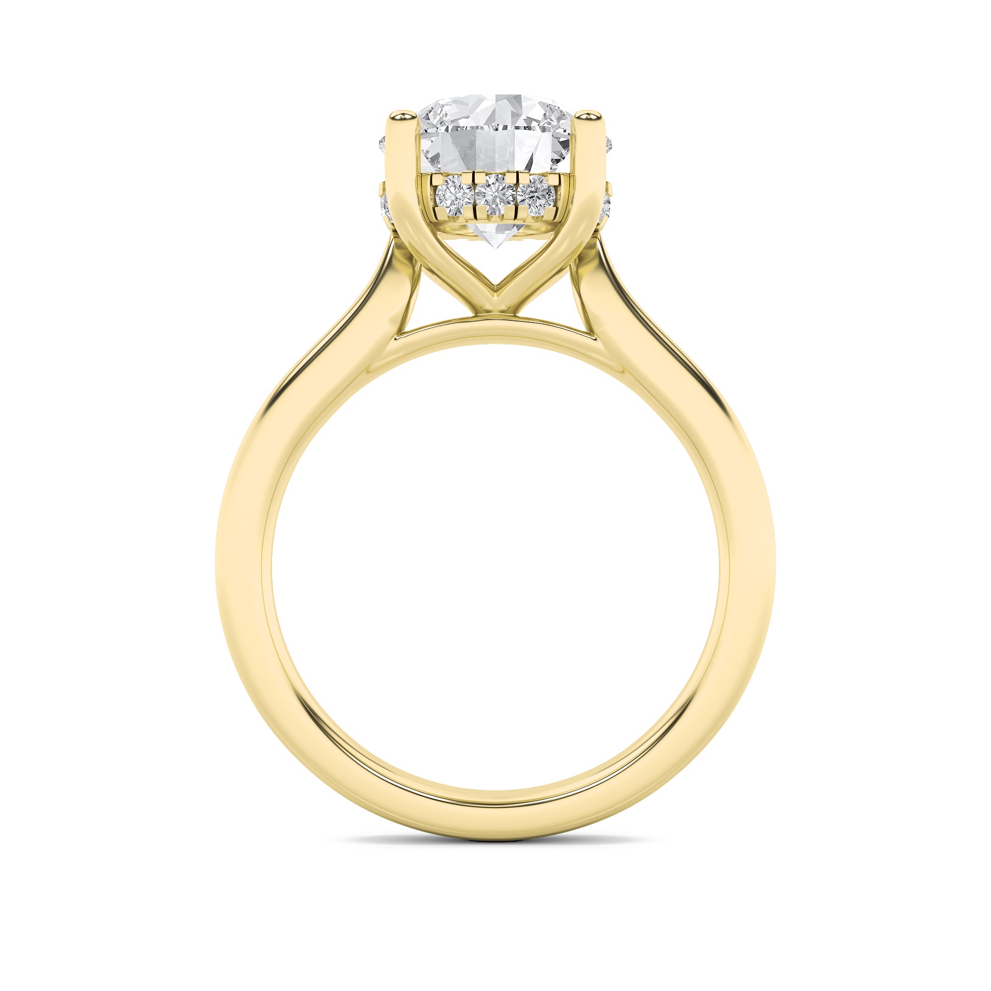 Kate Round Cut Solitaire with Hidden Halo - Cathedral Setting - Yellow Gold Aura Diamonds